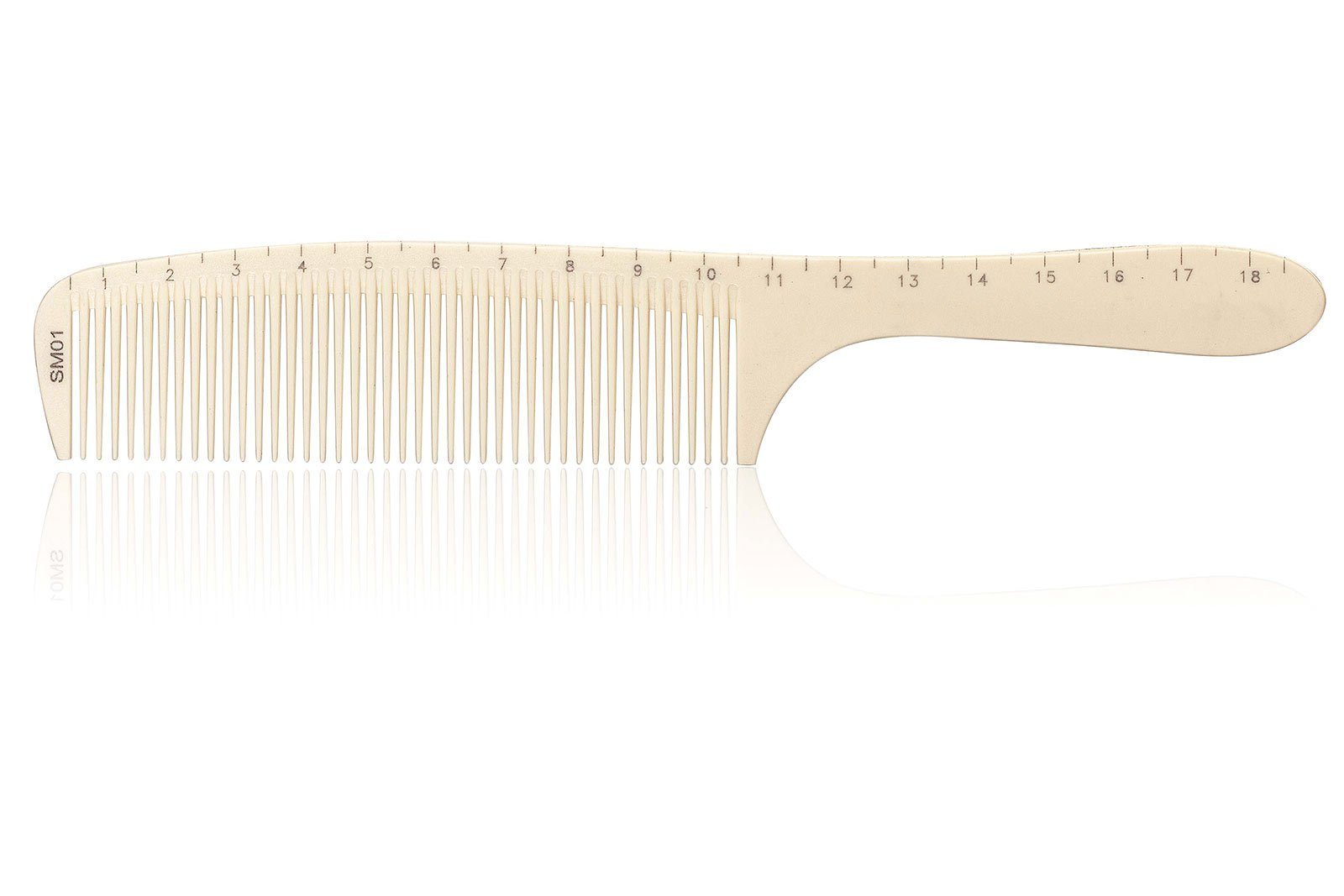 Kosmetex Haarkamm Haarschneidekamm, Frisieurkamm mit integriertem Lineal und Griff, 19,3 cm, beige