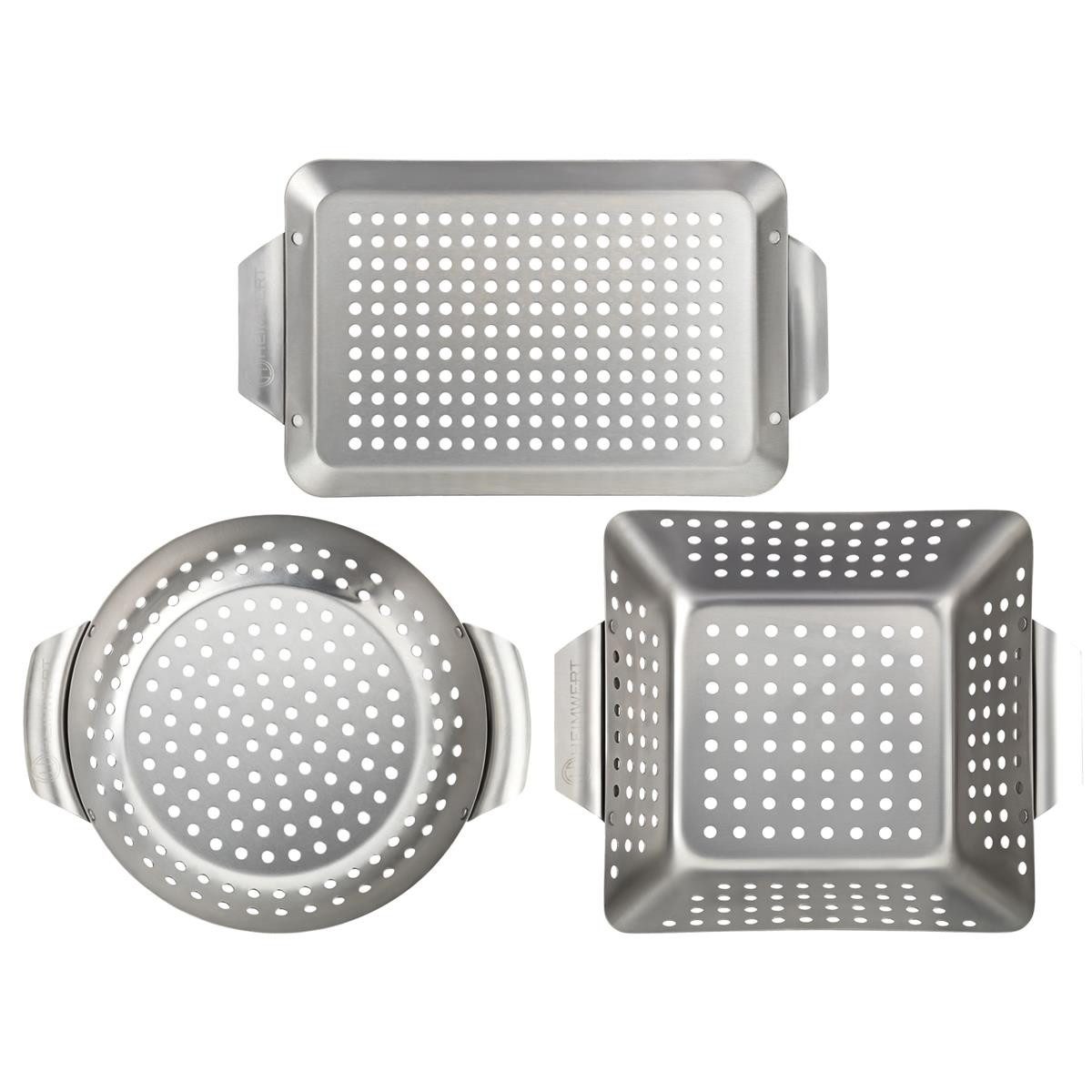 HEIMWERT Grillschale Grillkorb Grillschale 3er Set Edelstahl, Edelstahl, (3-St), hochrobuste und universell einsetzbare Grillschalen