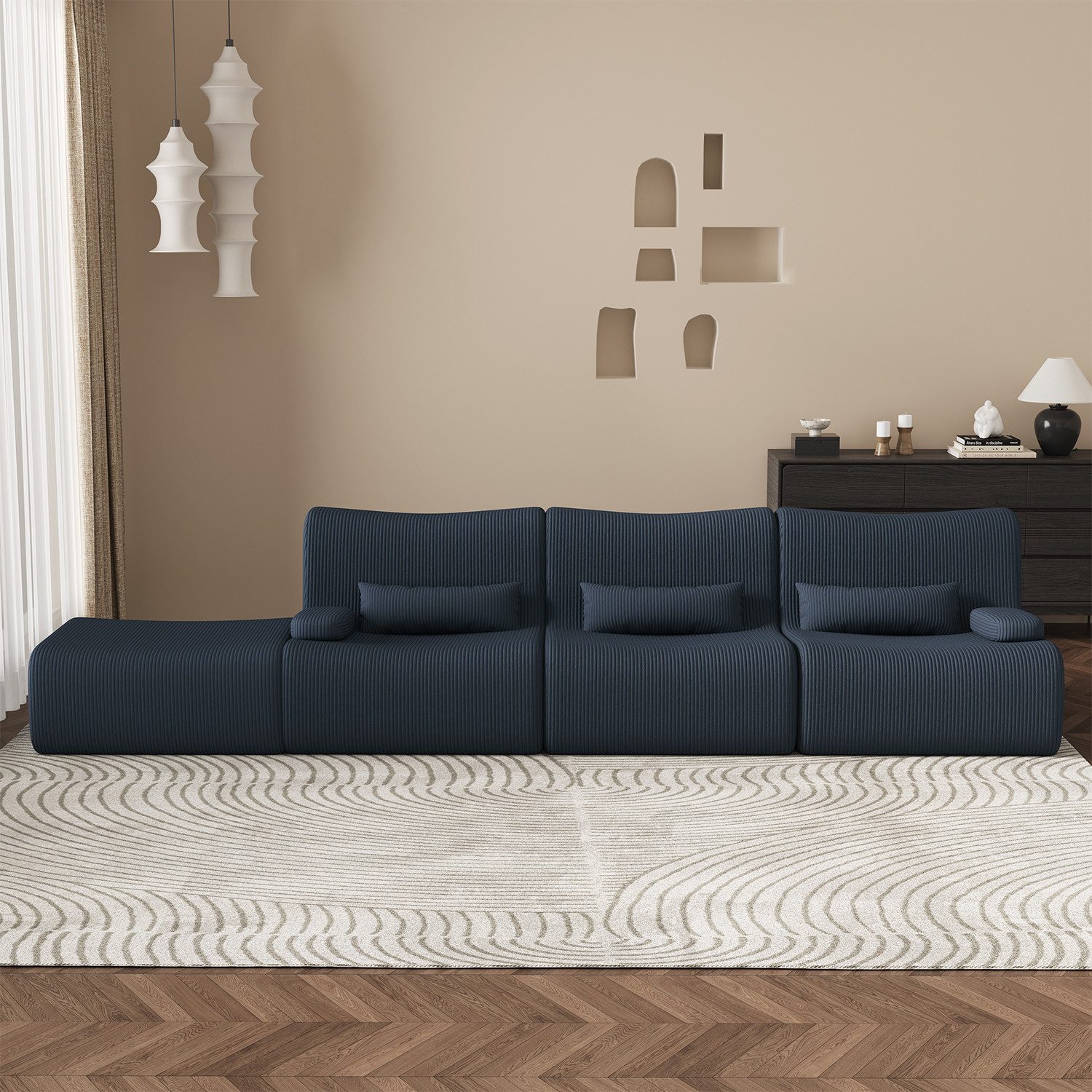 Lexzurn Ecksofa Ecksofa mit Schlaffunktion 250 x 170 x 76 cm, L-förmige Couch aus Cord, Memory-Schaumstoff, Tiefer Sitzfläche, Modulares Sofa mit Chaiselongue für Wohnzimmer und Schlafzimmer