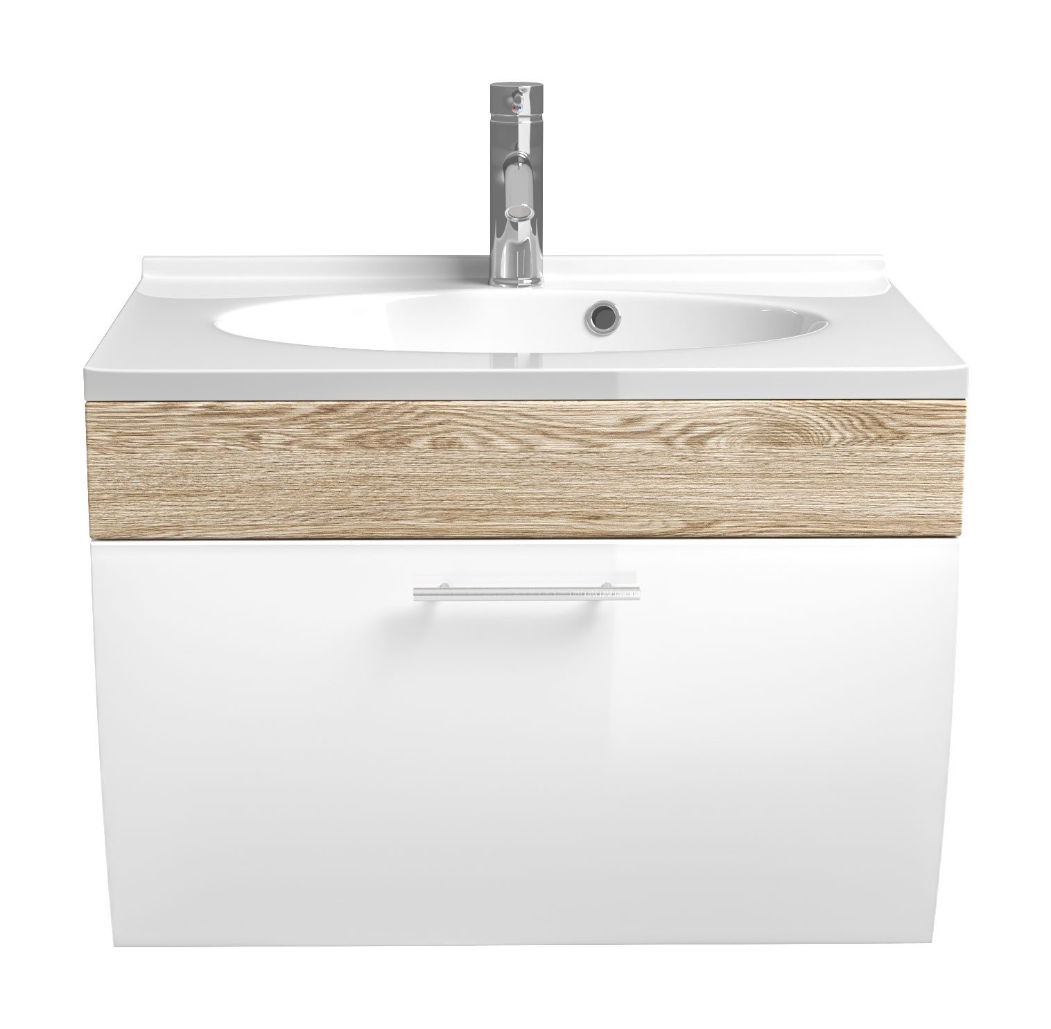 Magnolia Home Waschtisch Badmöbel Salona 70 cm Eiche/Weiss hochglanz