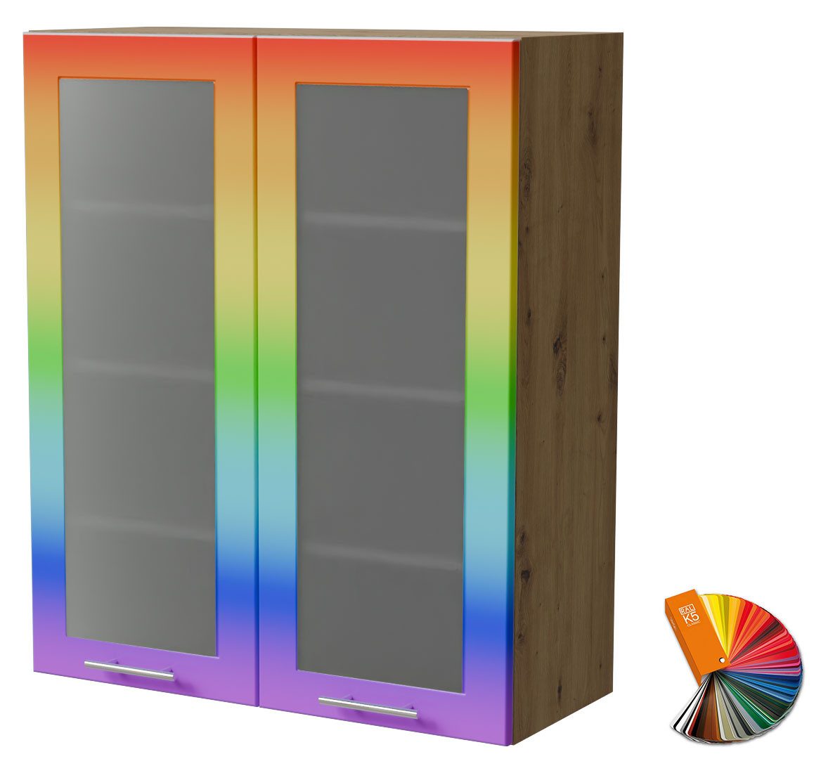 Feldmann-Wohnen Klapphängeschrank Bari (W4S/80, 2-türig, 3 Einlegeböden, 1-St., moderne Kassettenoptik, lackierte Fronten, 80x32,5x96cm) Eiche Artisan / RAL Wunschfarbe matt (K5)