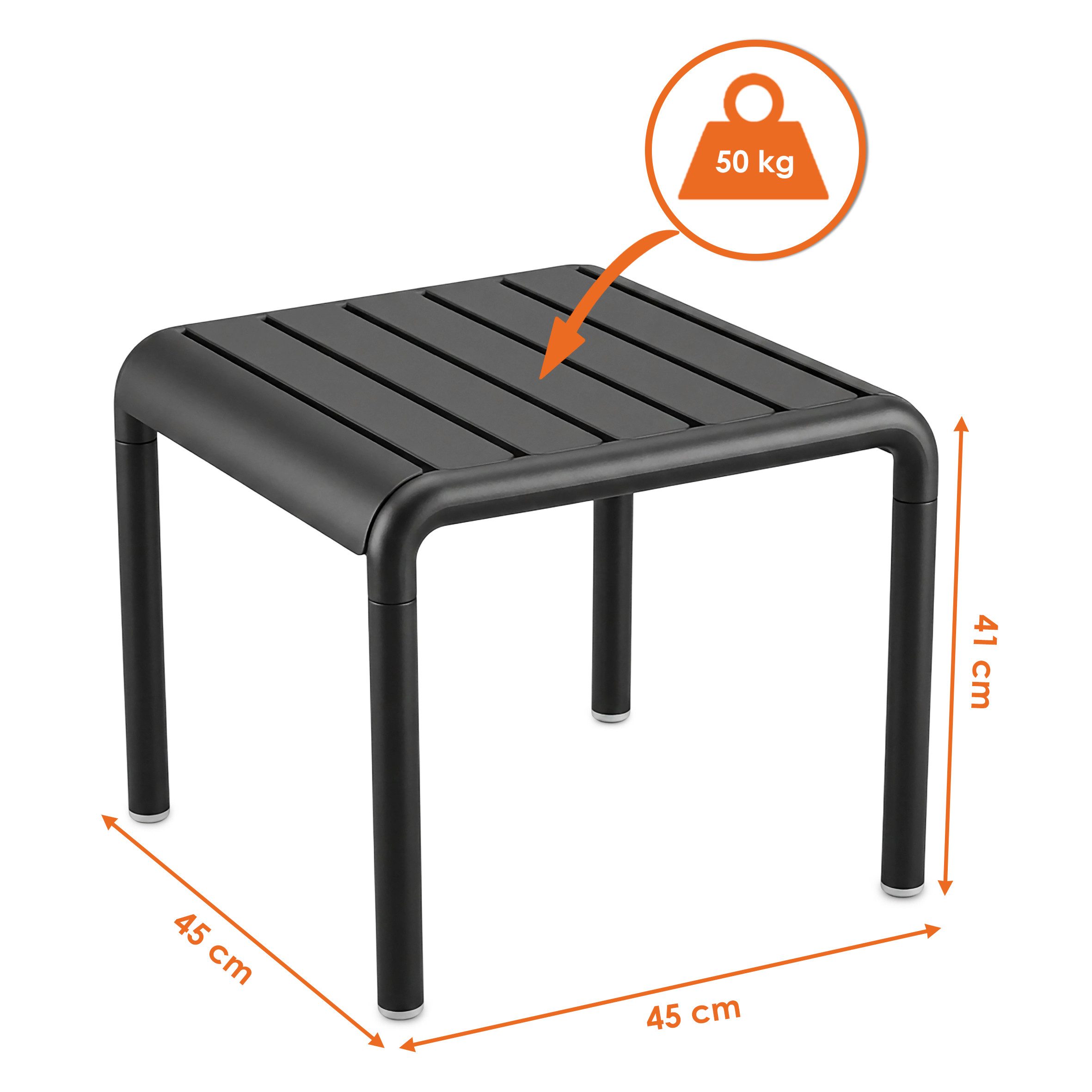 Spetebo Beistelltisch Garten Beistelltisch quadratisch schwarz Belastbarkeit bis 50 kg (Anzahl, 1-St., Stück), Wetterfest und UV-beständig