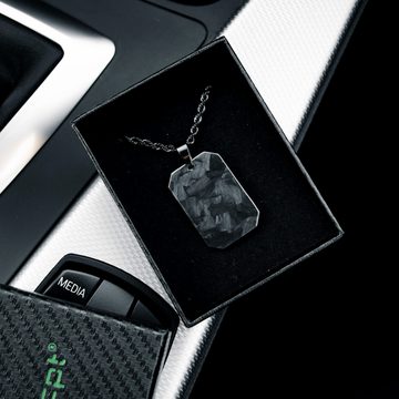 CRBNCNCPT Kette mit Anhänger Carbon Dog Tag Anhänger mit schwarzer Edelstahl Kette Herren Halskette