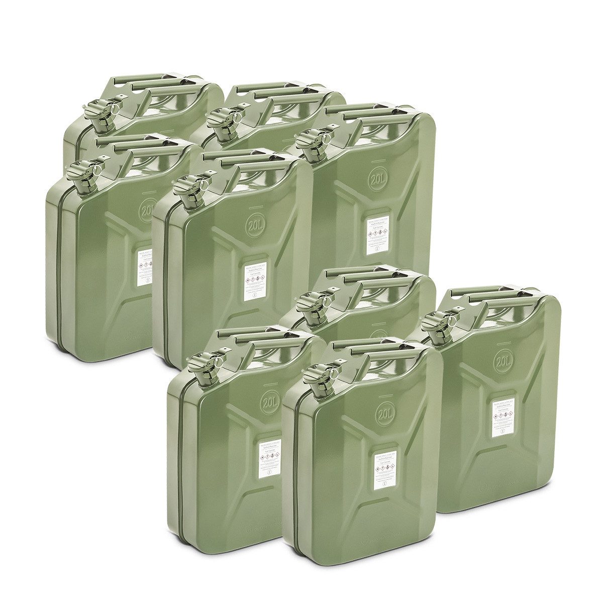 Bagtecs Koffer 9x Benzinkanister / Kraftstoffkanister Metal 20 Liter # JC3 Grün