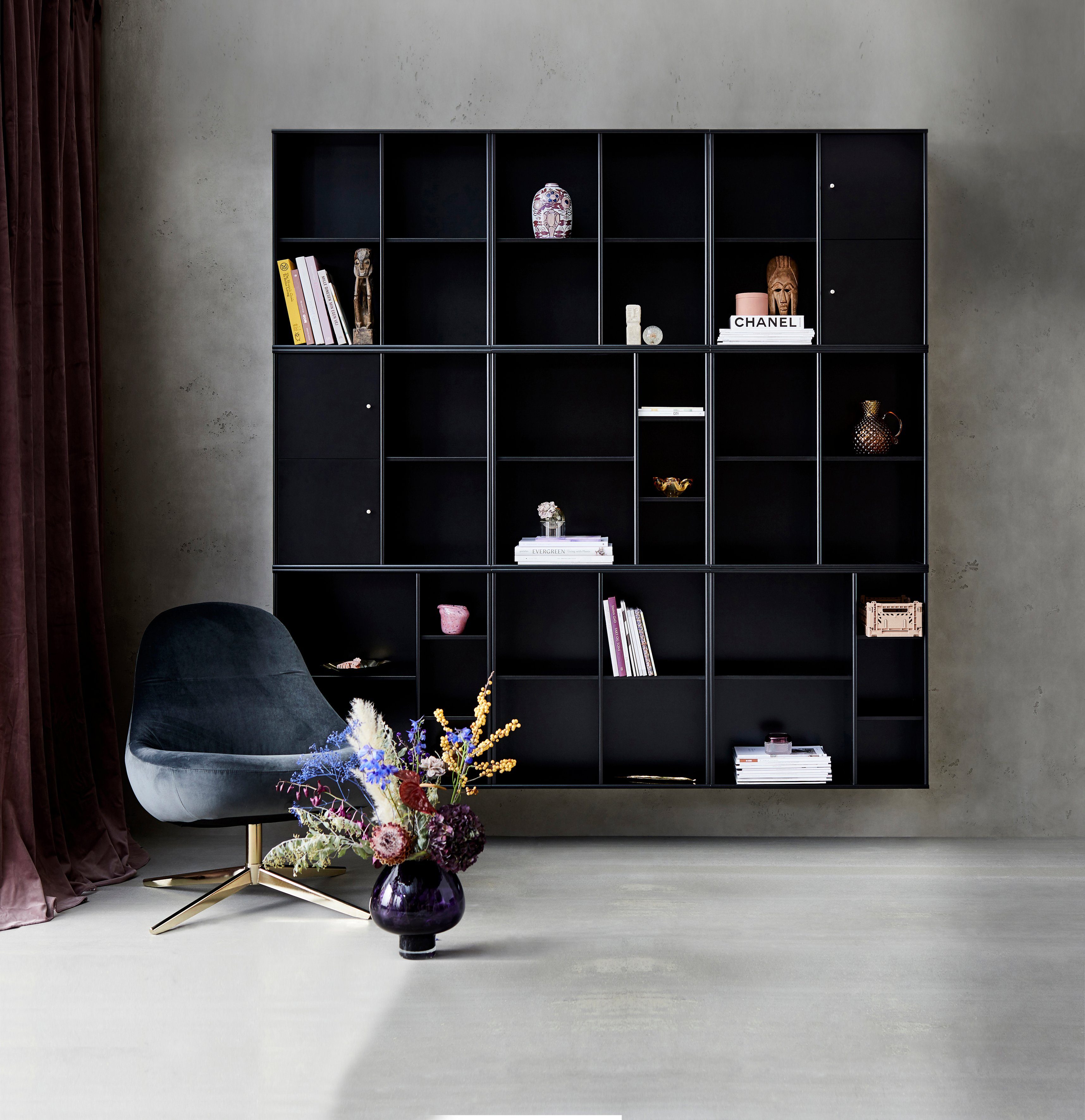 Designmöbel B:69 cm, 1-tlg., Kubus anpassungsbar T:32,5 Bücherregal Hochwertig Schwarz | Furniture Mistral Wandregal, cm. Wandmontage/Freistehend, Hammel Hängeregal, 026, Schwarz