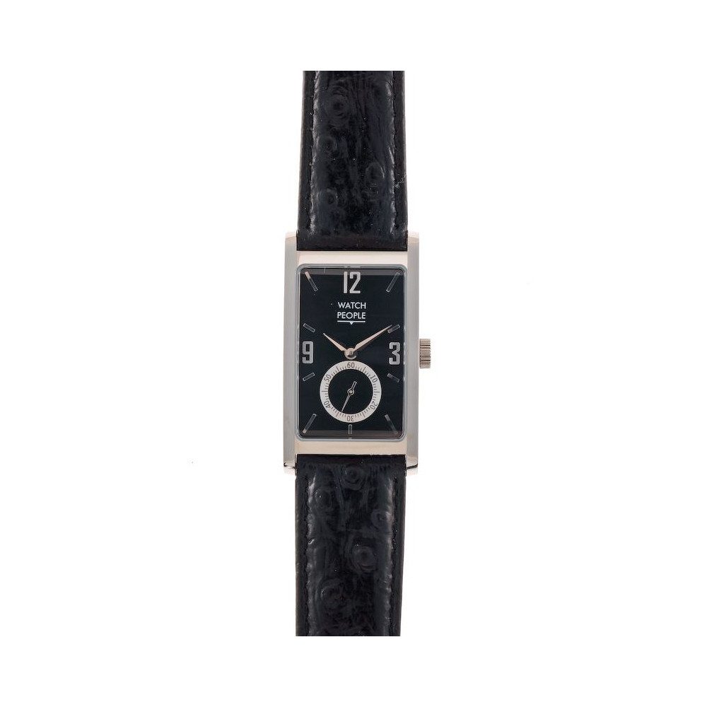 Watchpeople Quarzuhr Damen Midea Leder Schwarz Silber Eckig kleine Sekunde WP-9000581, Gehäusedeckel geschraubt, silberne Zeiger, kleine Sekunde