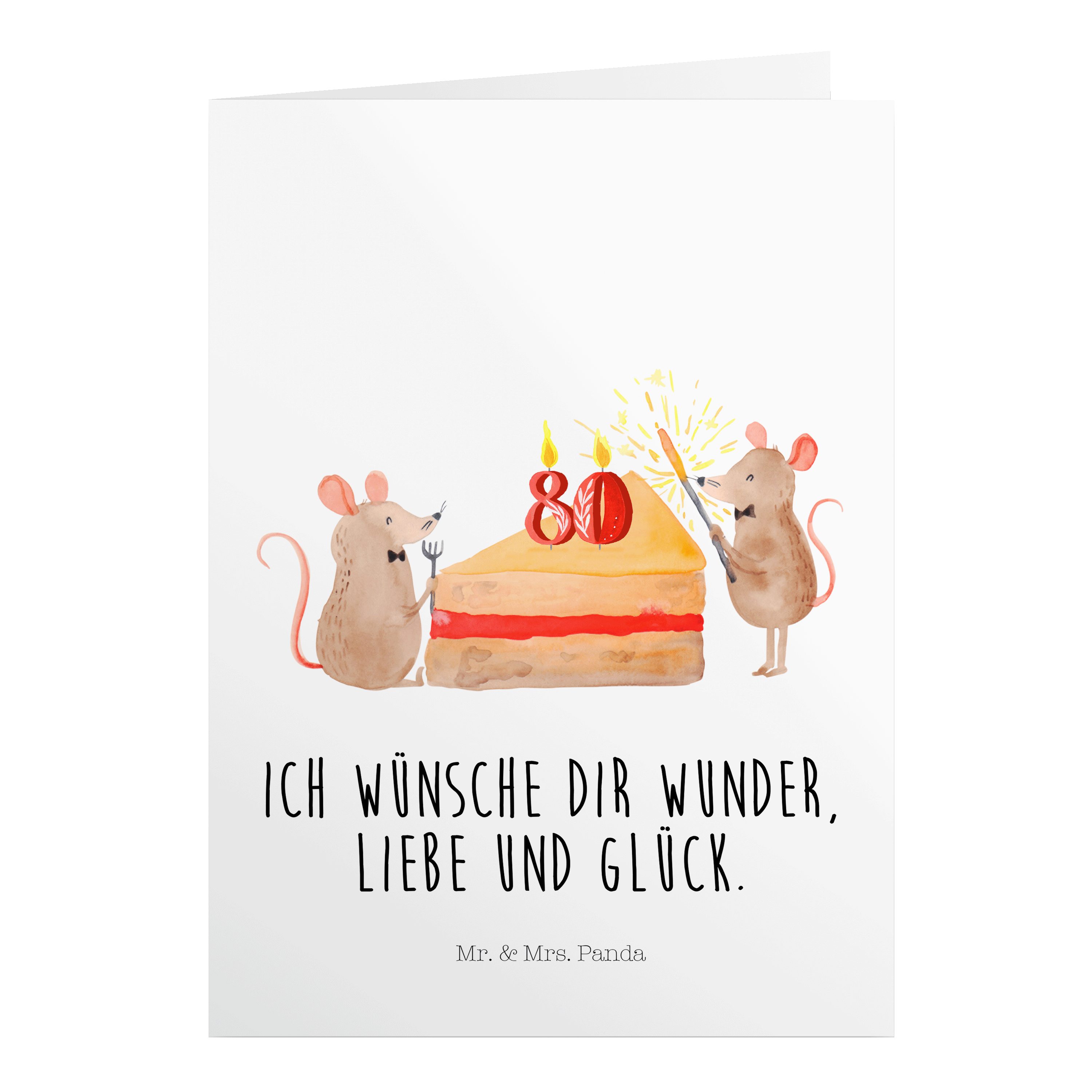 Mr. & Mrs. Panda Geburtstagskarten 80. Geburtstag Mäuse Kuchen - Weiß - Geschenk, Maus, Happy Birthday