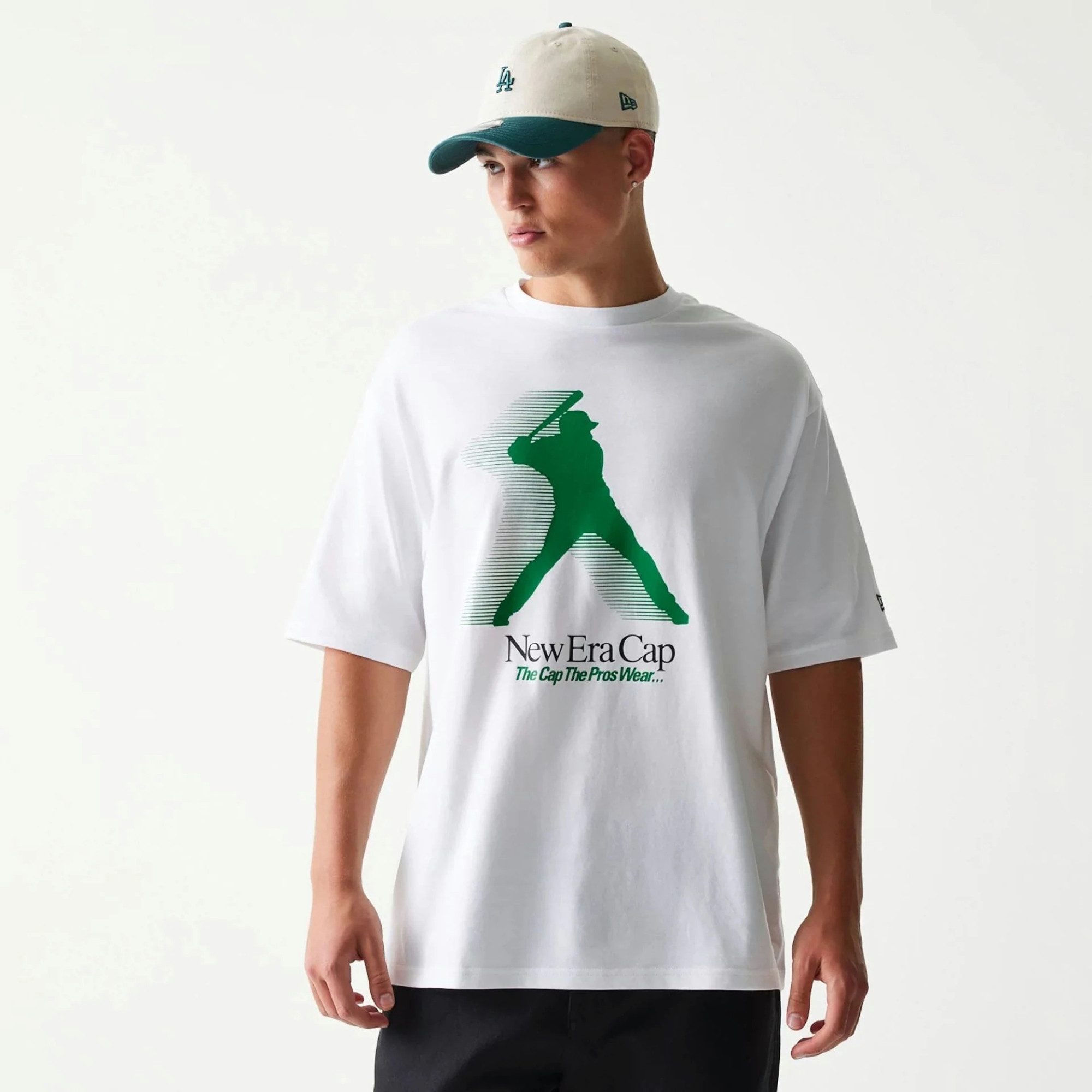 Print-Shirt Baseball Player Graphic Oversized T-Shirt - Weiß