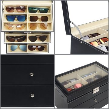 Kurtzy Organizer Black Sunglasses Box with Lockable Design, Black Faux Leather Sunglasses Box with Drawers and Lockable Design