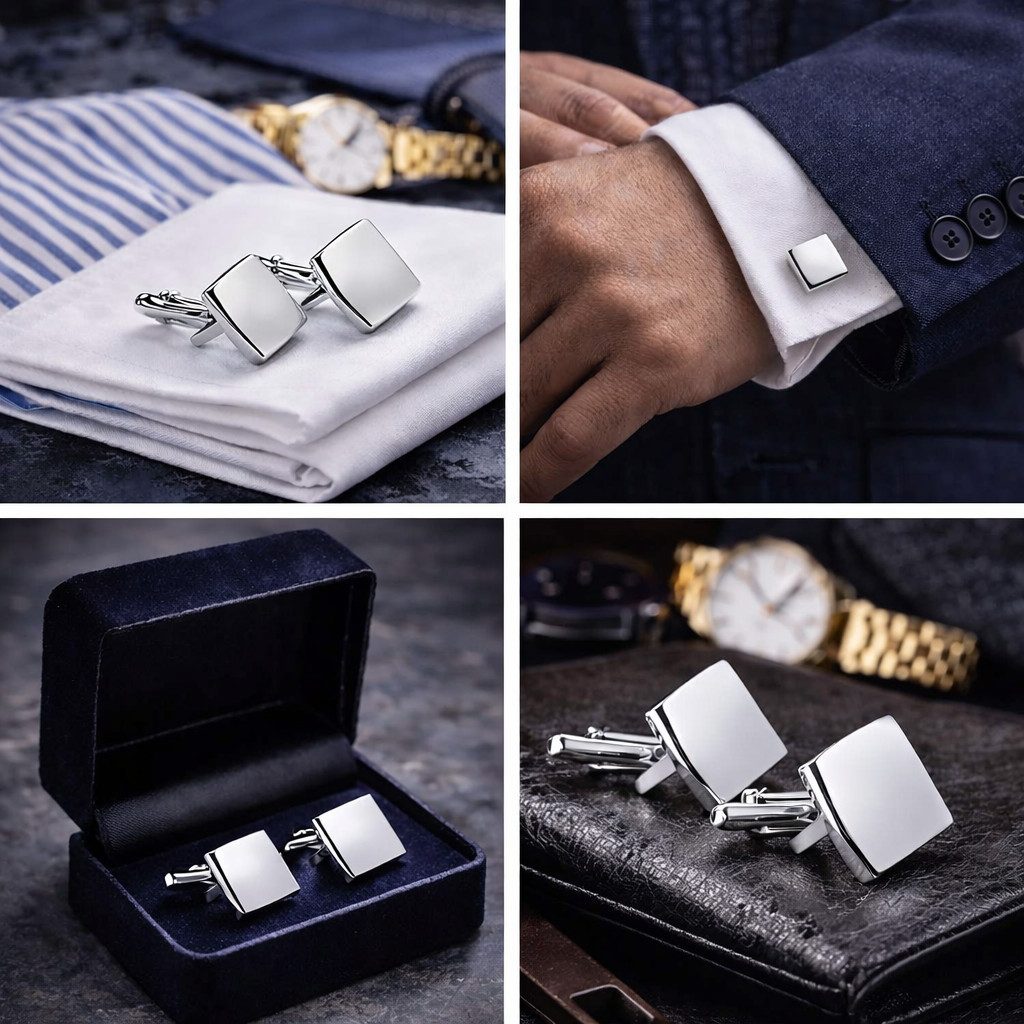 RAIKOU Manschettenknöpfe Quadratisches Design, Edelstahl in Silber/Gold, Glänzend poliert, Herren-Accessoire für Business & Hochzeit