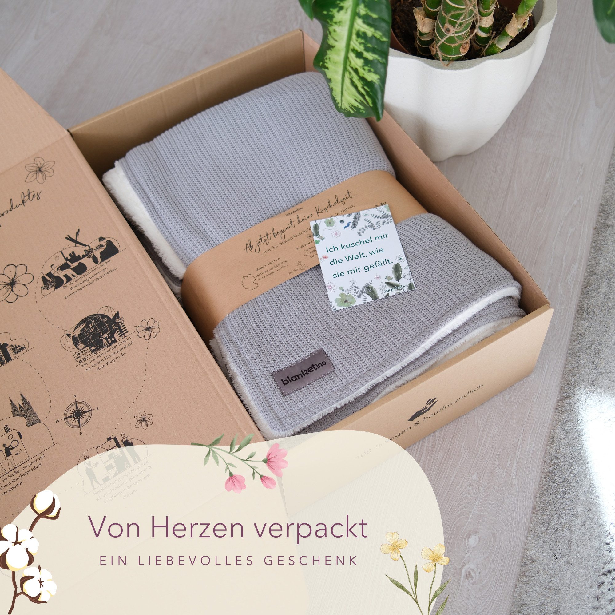Wohndecke Premium Kuscheldecke mit Baumwollstrick, blanketino, extra voluminös – Bild 3 von 5