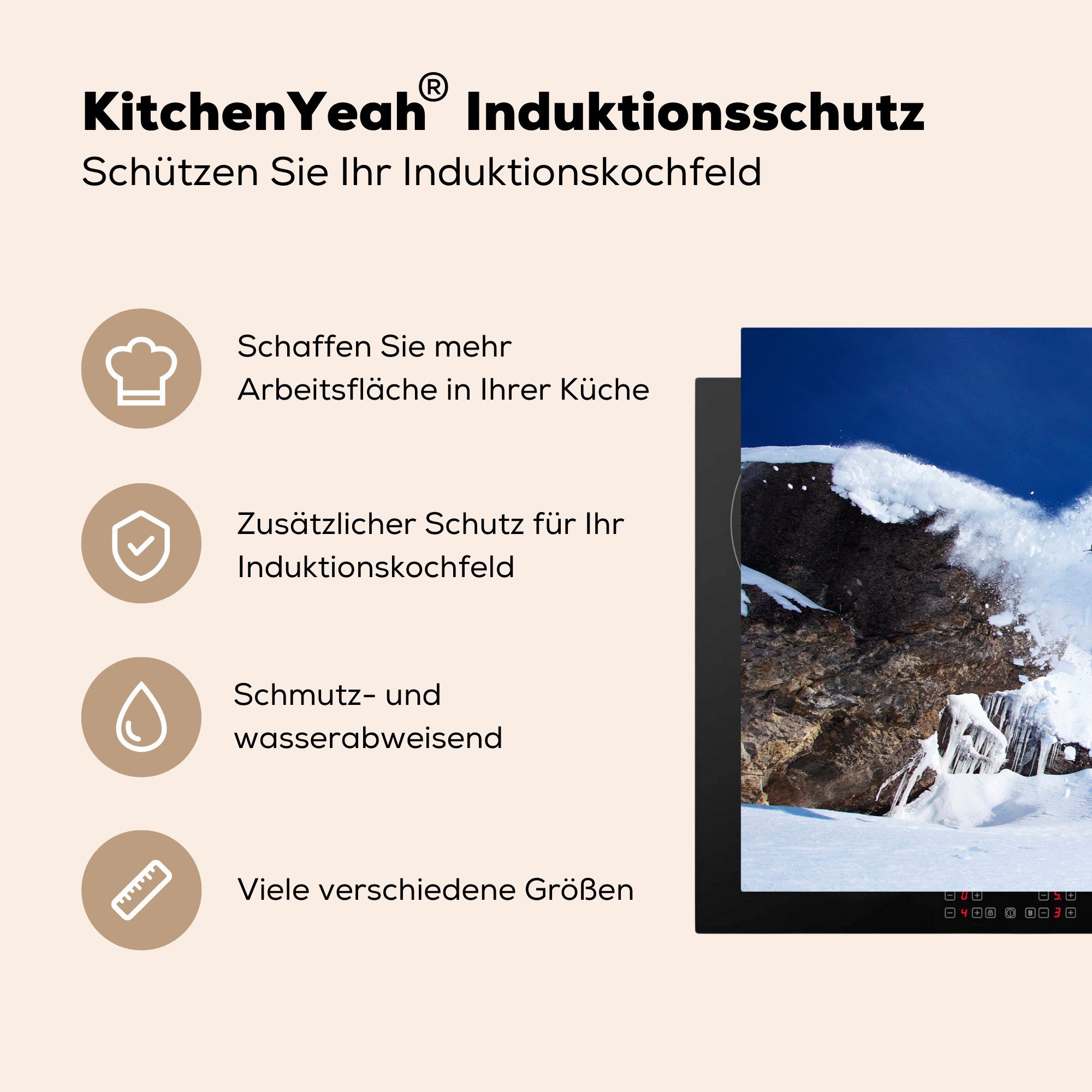 MuchoWow Herdblende-/Abdeckplatte Skifahrer küche, 81x52 Induktionskochfeld (1 bei Vinyl, einem Sprung die Schutz Schweiz, tlg), der cm, für Ceranfeldabdeckung in