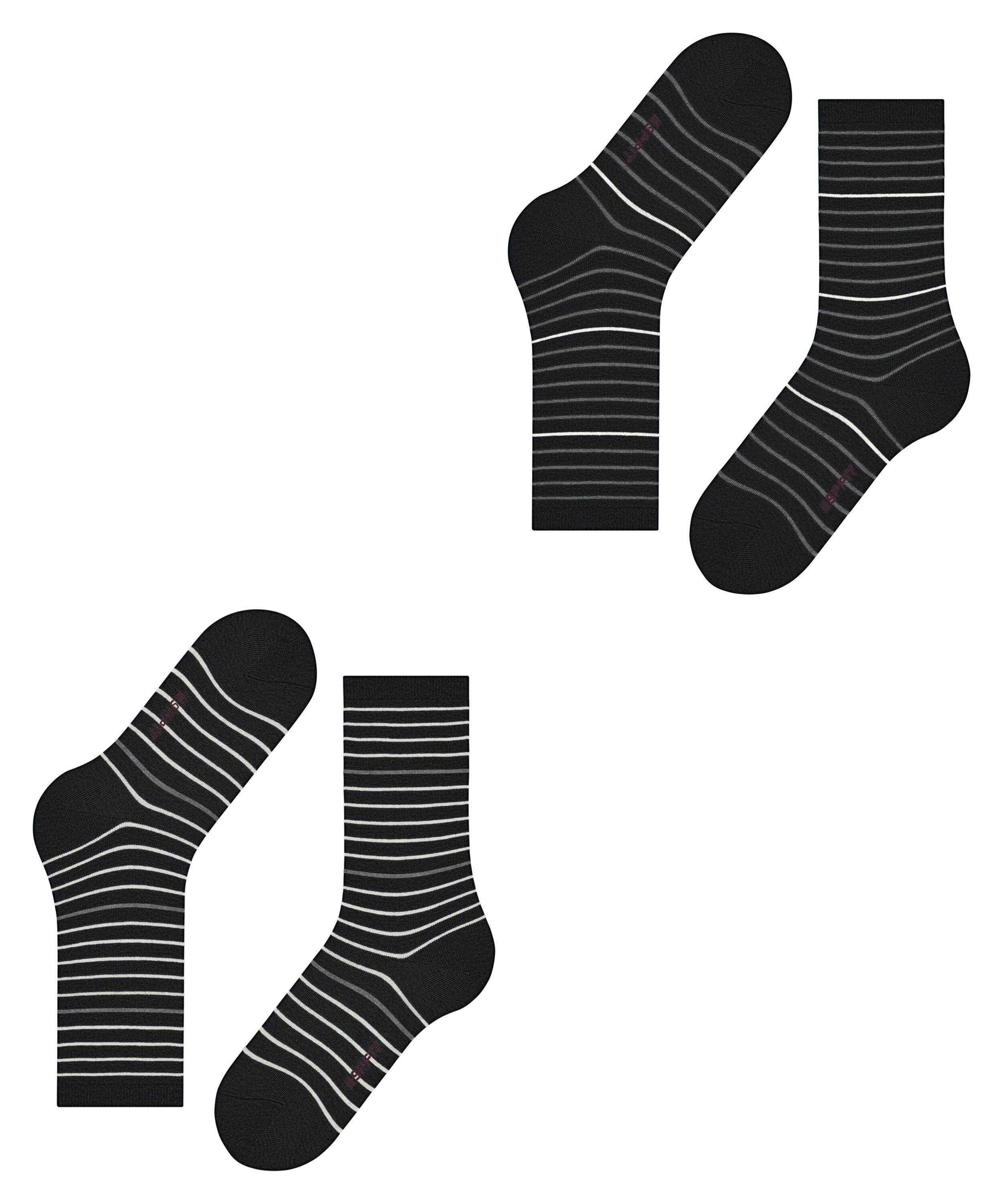 Esprit Socken Fine Stripe 2-Pack black (2-Paar) (3000)