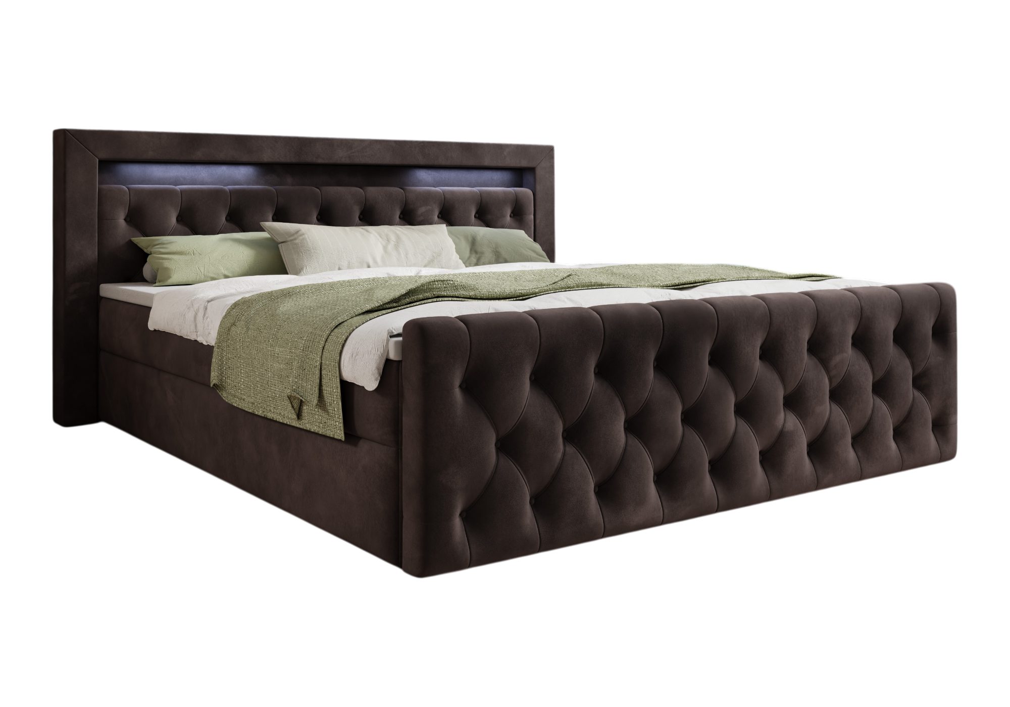 thematys Boxbett LED mit Bettkasten 140x200–200x200 cm – Velours oder Bouclé Bezug – (Polsterbett Bonnellfederkern Matratze H3 + Gratis 3cm Topper, Boxbett - Lu – Bild 3 von 5