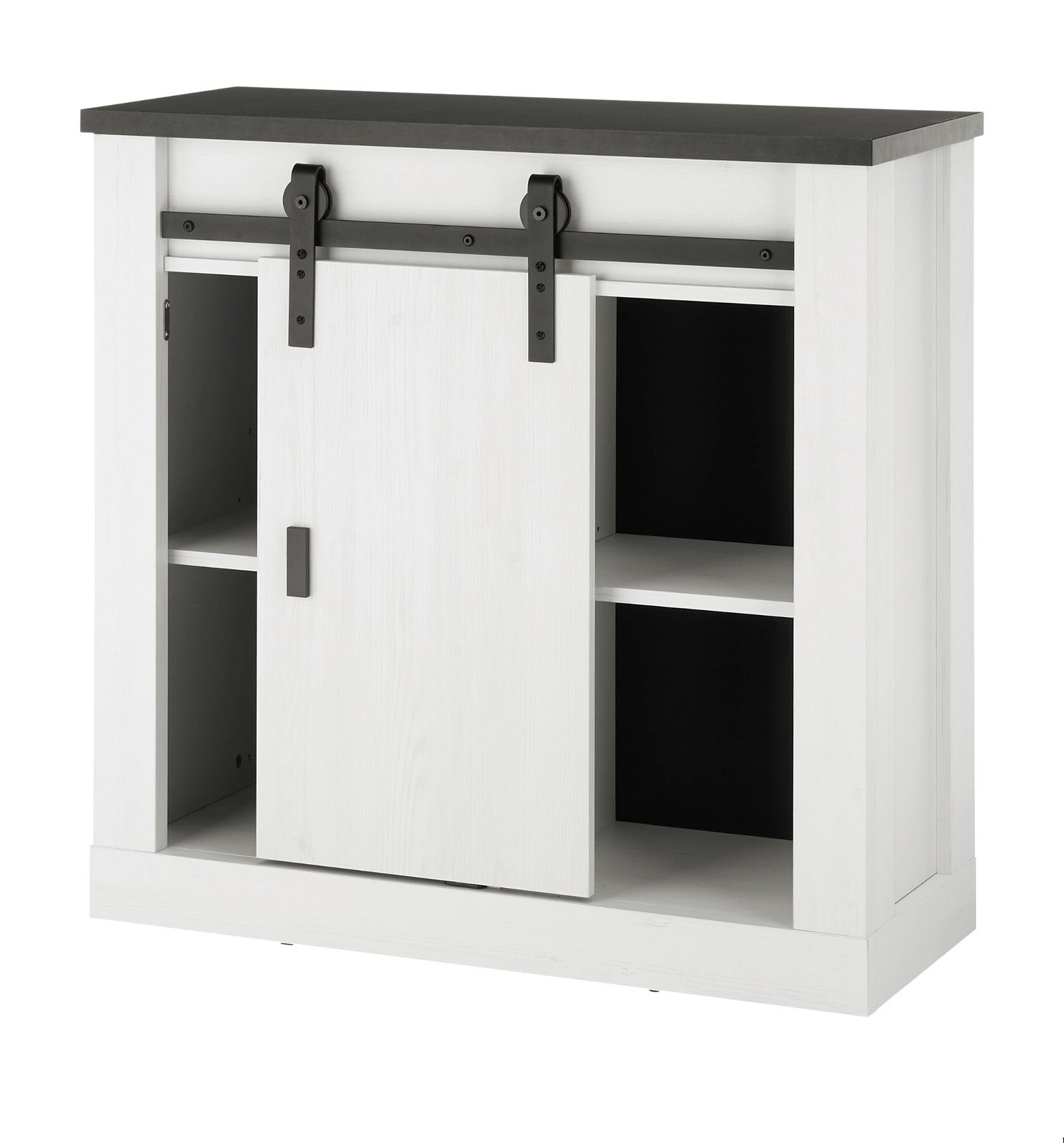 Furn.Design Aktenschrank Stove (Bürokommode in Pinie weiß Landhaus, 93 x 91 cm) mit Scheunentorbeschlag