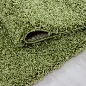 Teppich Unicolor - Einfarbig, Teppium, Rund, Höhe: 30 mm, Teppich Wohnzimmer Shaggy Einfarbig Grün Modern Flauschig Weiche