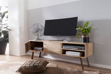 FINEBUY Lowboard FB51245 (Mango Massivholz Landhaus TV Kommode 145x47x35 cm), Fernsehschrank mit 2 Türen, Unterschrank TV Möbel