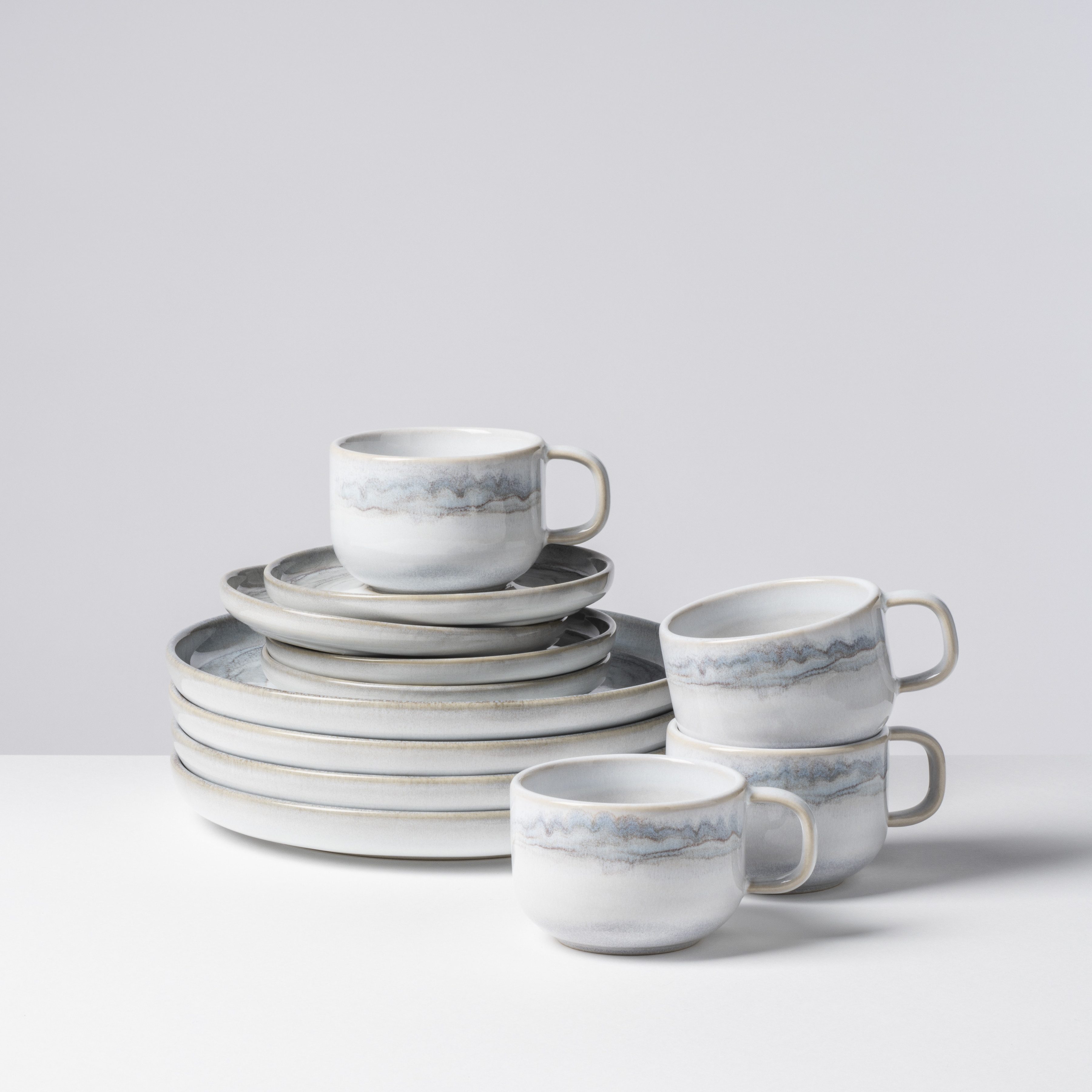 Gipfelstück Kaffeeservice Tiefer See (12-tlg), 4 Personen, Steinzeug, Scandi-Style, jedes Stück ein Unikat, 12 Teile, für 4 Personen