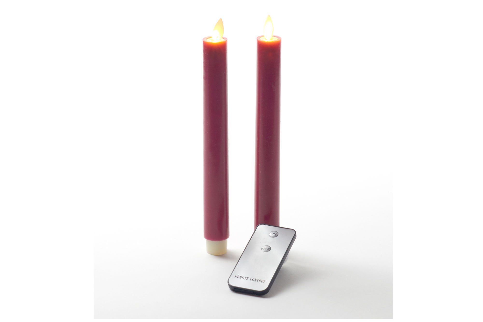 Coen Bakker Deco BV LED-Kerze Wax Candles (Set, 3-tlg), Stabkerzen rot 2 Stück bewegliche Flamme Fernbedienung burgund rot