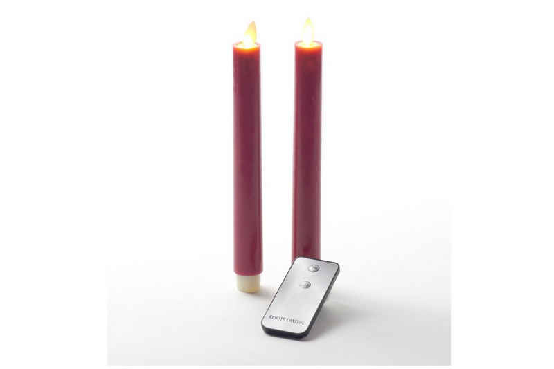 Coen Bakker Deco BV LED-Kerze Wax Candles (Set, 3-tlg), Stabkerzen rot 2 Stück bewegliche Flamme Fernbedienung