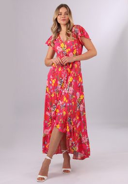 YC Fashion & Style Sommerkleid Maxikleid mit Blumenmuster und Vokuhila-Schnitt in Lachsrot Alloverdruck, Boho, Hinten länger, mit Blumenprint
