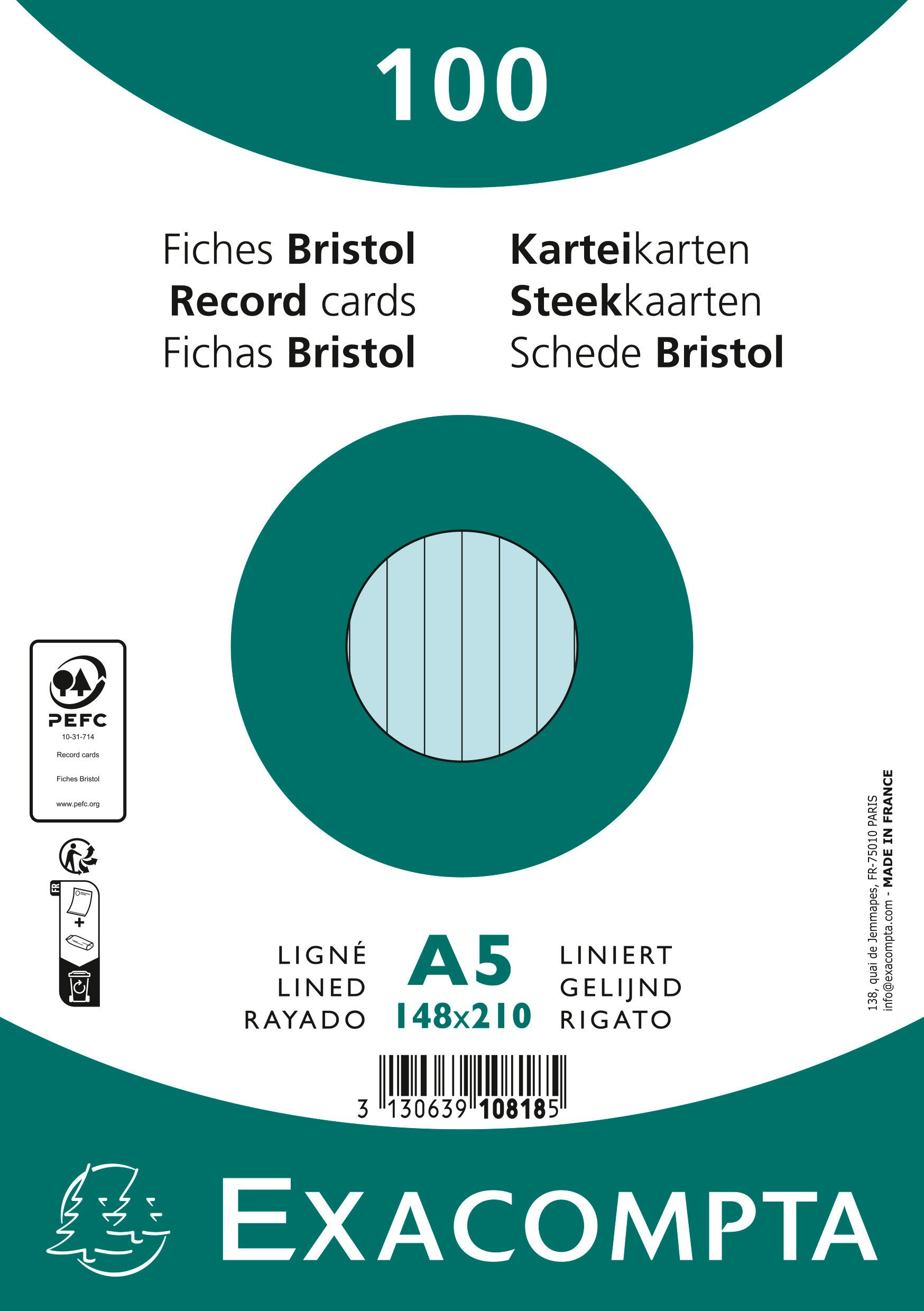 EXACOMPTA Karteikarten Exacompta Karteikarten A5 lin 100St/Pkg blau