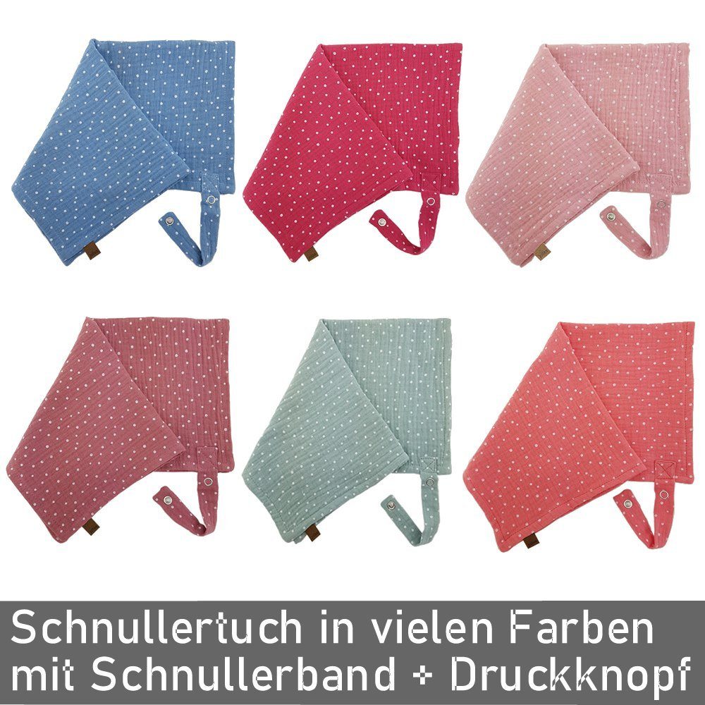 Schnullertuch genäht Schnuffeltuch RED Schnullerband LIGHT Mulltuch Doppellagig Schmusetuch mit JOLLAA Musselin Spucktuch (Druckknopf), 35x35cm
