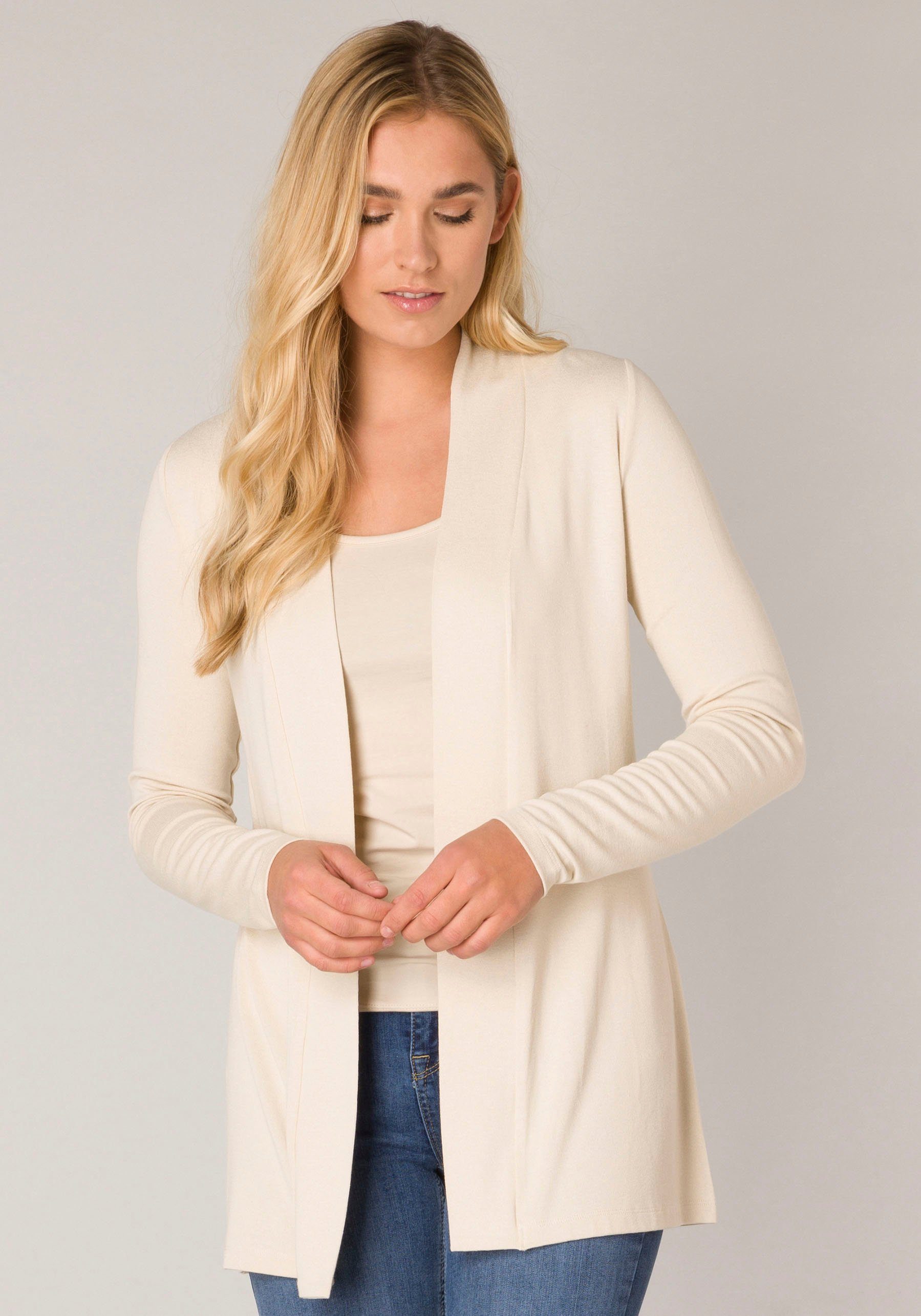 KURZ elastischem beige Level Strickjacke Base light Feinstrick CARDIGAN In BAS-YALA