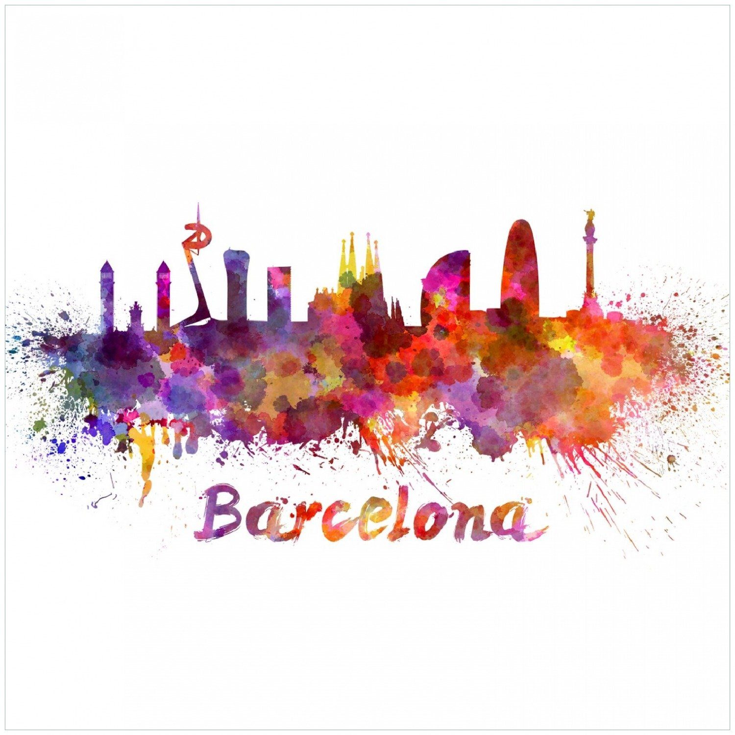 Wallario Memoboard Städte - Barcelona von als Skyline Aquarell