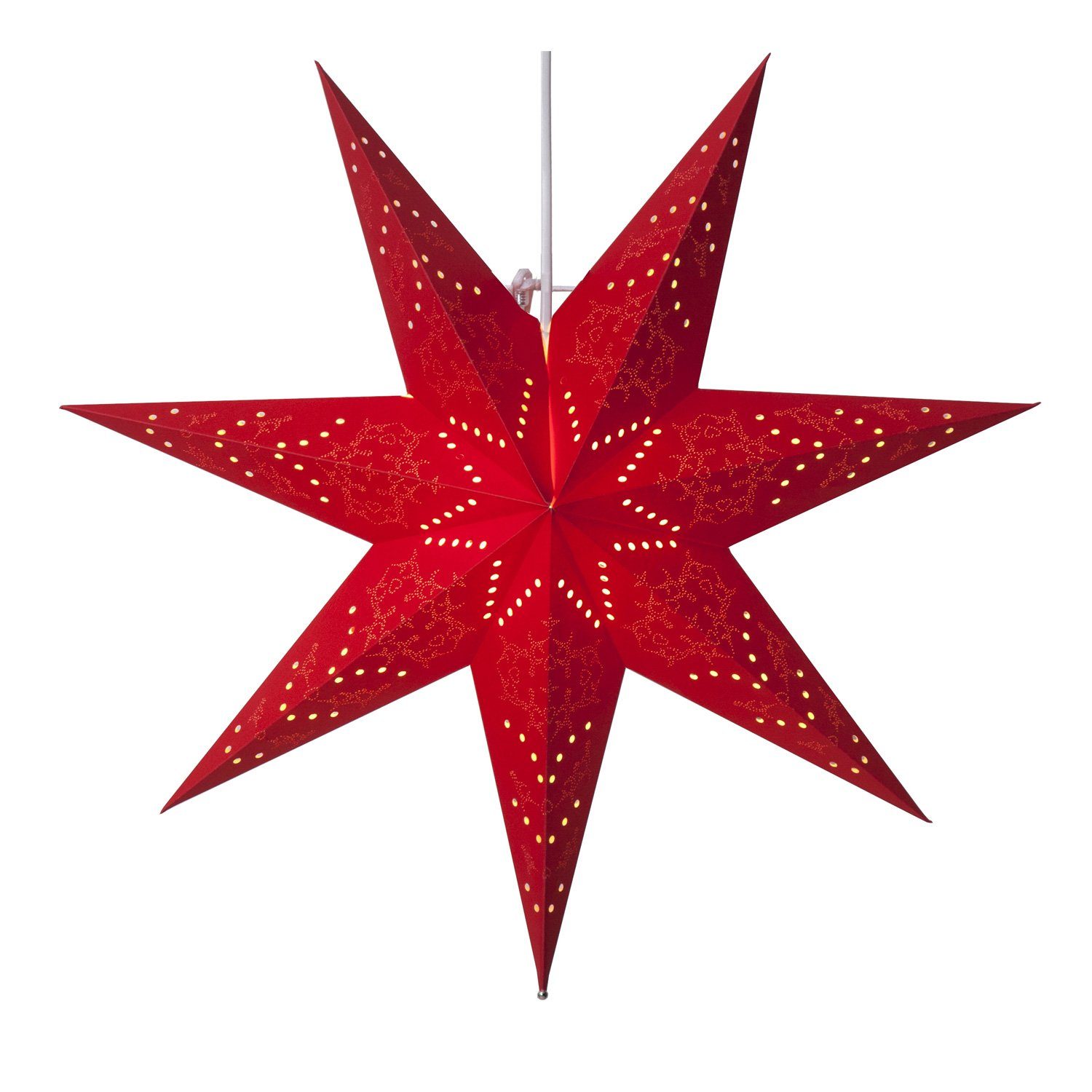 TRADING 51cm Papierstern STAR Leuchtstern Faltstern rot Kabel hängend LED mit 7-zackig Stern