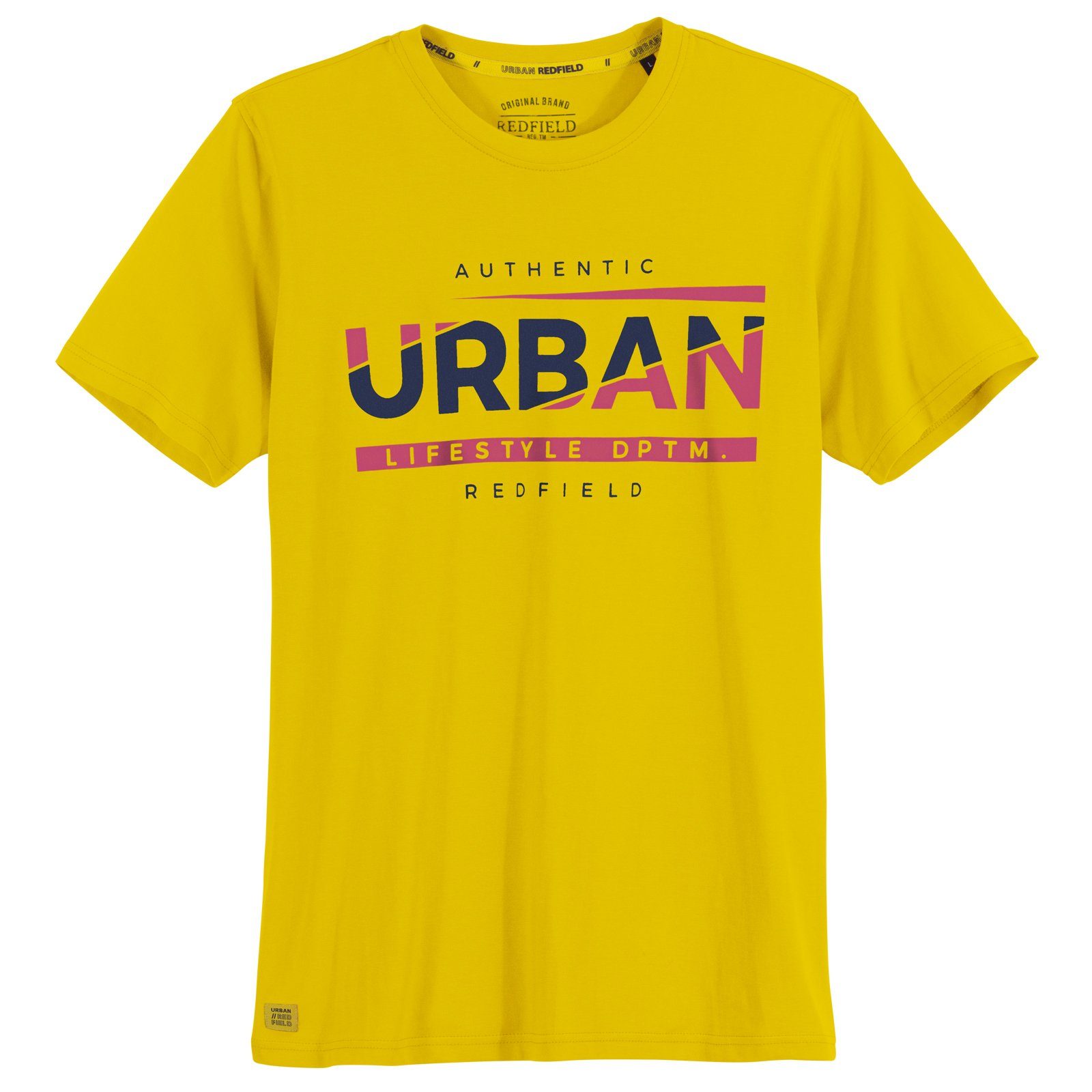 redfield Rundhalsshirt Große Größen Herren T-Shirt gelb Print Authentic Urban Redfield