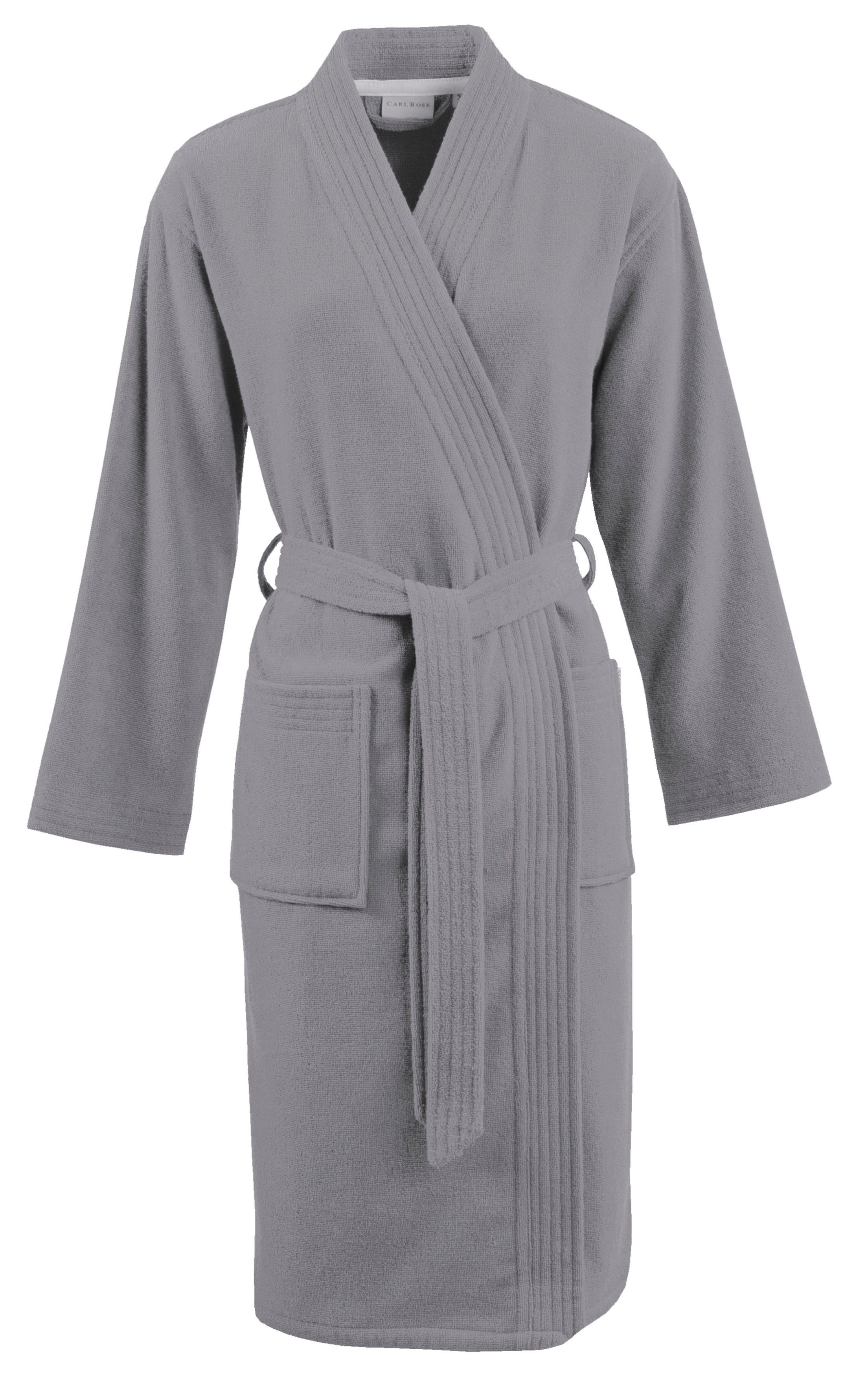 Carl Ross Unisex-Bademantel Kimono-Kragen, platin/white Midilänge, Walkfrottier, Gürtel, Midilänge 41110