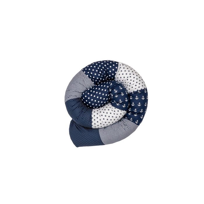 ULLENBOOM ® Nestchenschlange Bettschlange Anker Blau als Bettumrandung 200x13 cm (Made in EU) Bezug aus Baumwolle weiche Polsterung Design Patchwork