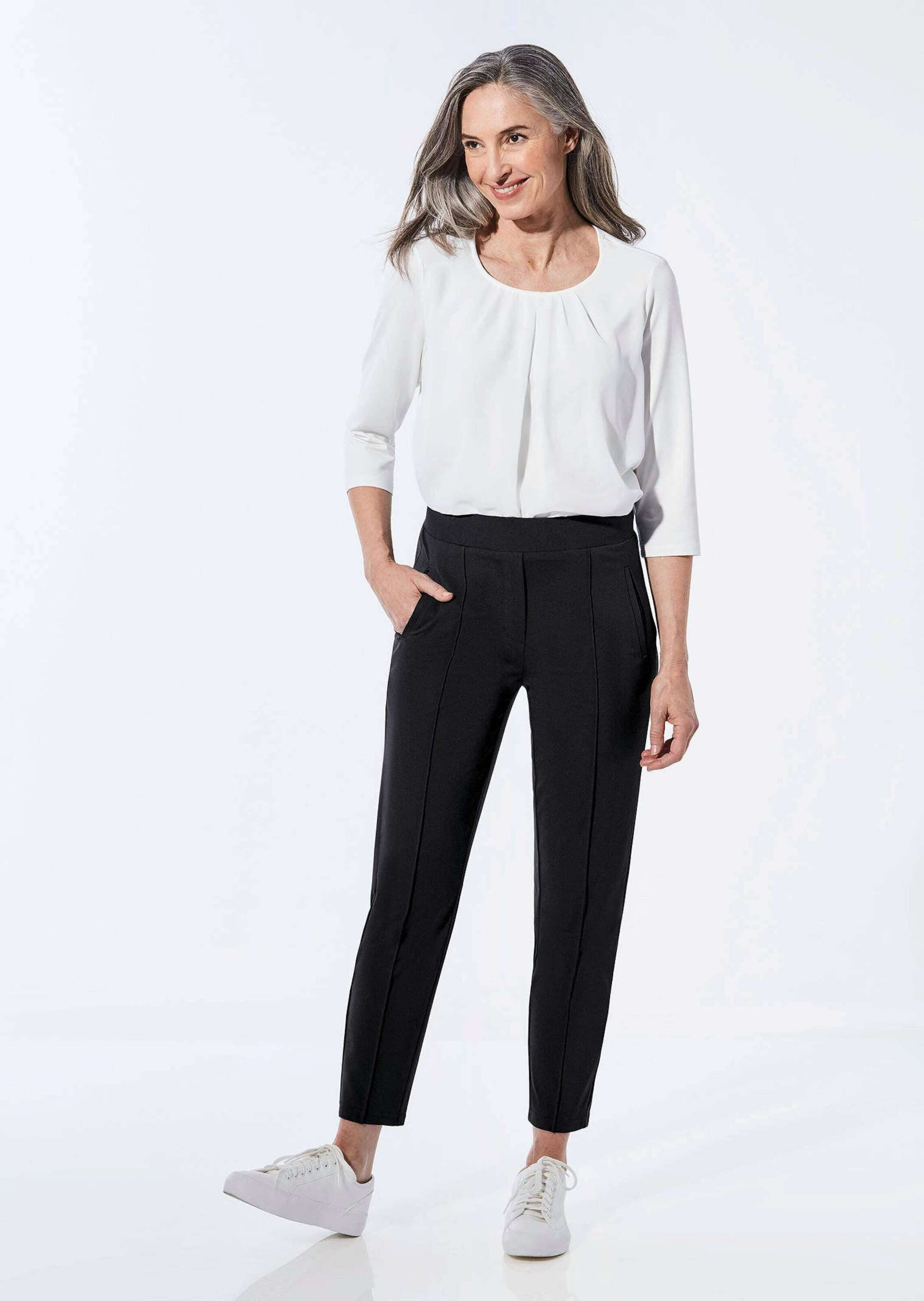 GOLDNER Schlupfhose Kurzgröße: Elegante 7/8-Schlupfhose SARA Slim Fit Jerseyhose mit Rundum-Dehnbund und Biesen