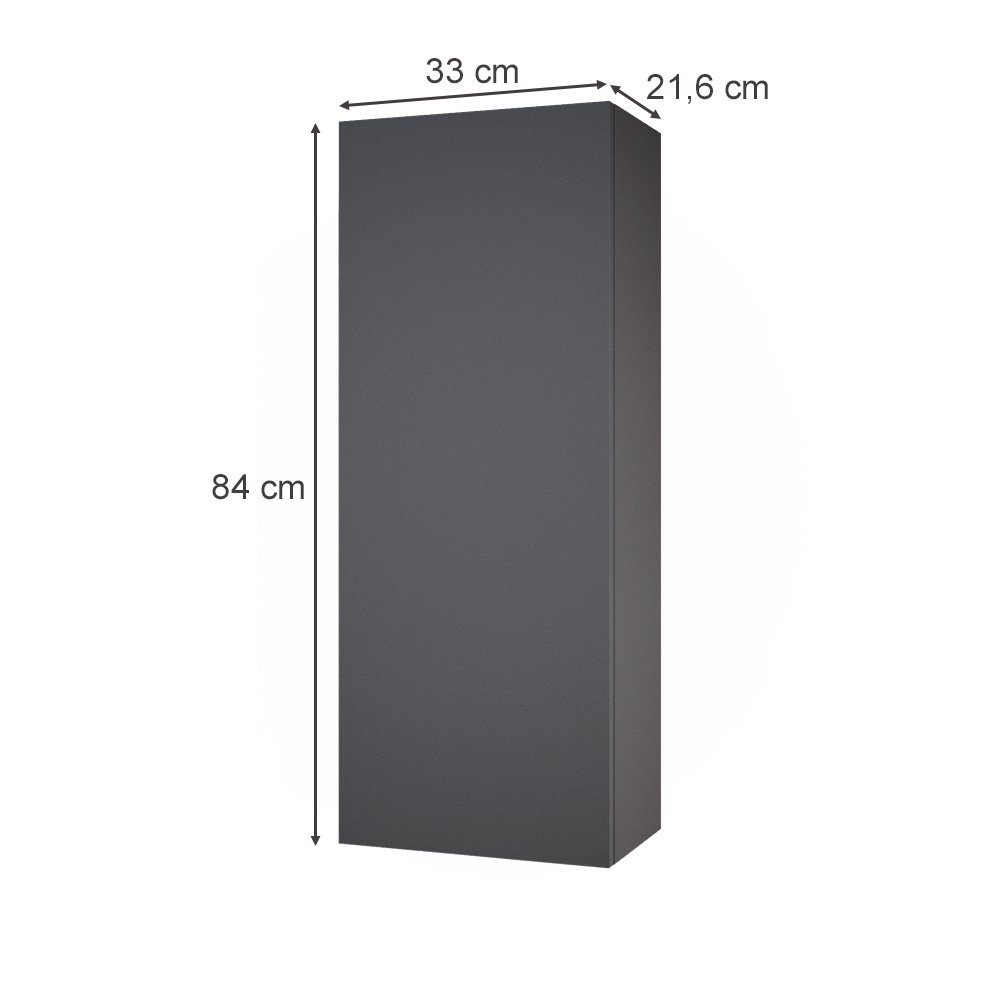 Vicco Hängeschrank Gloria, Anthrazit/Anthrazit, 33 x 84 cm mit 2 Regalböden (1-St)