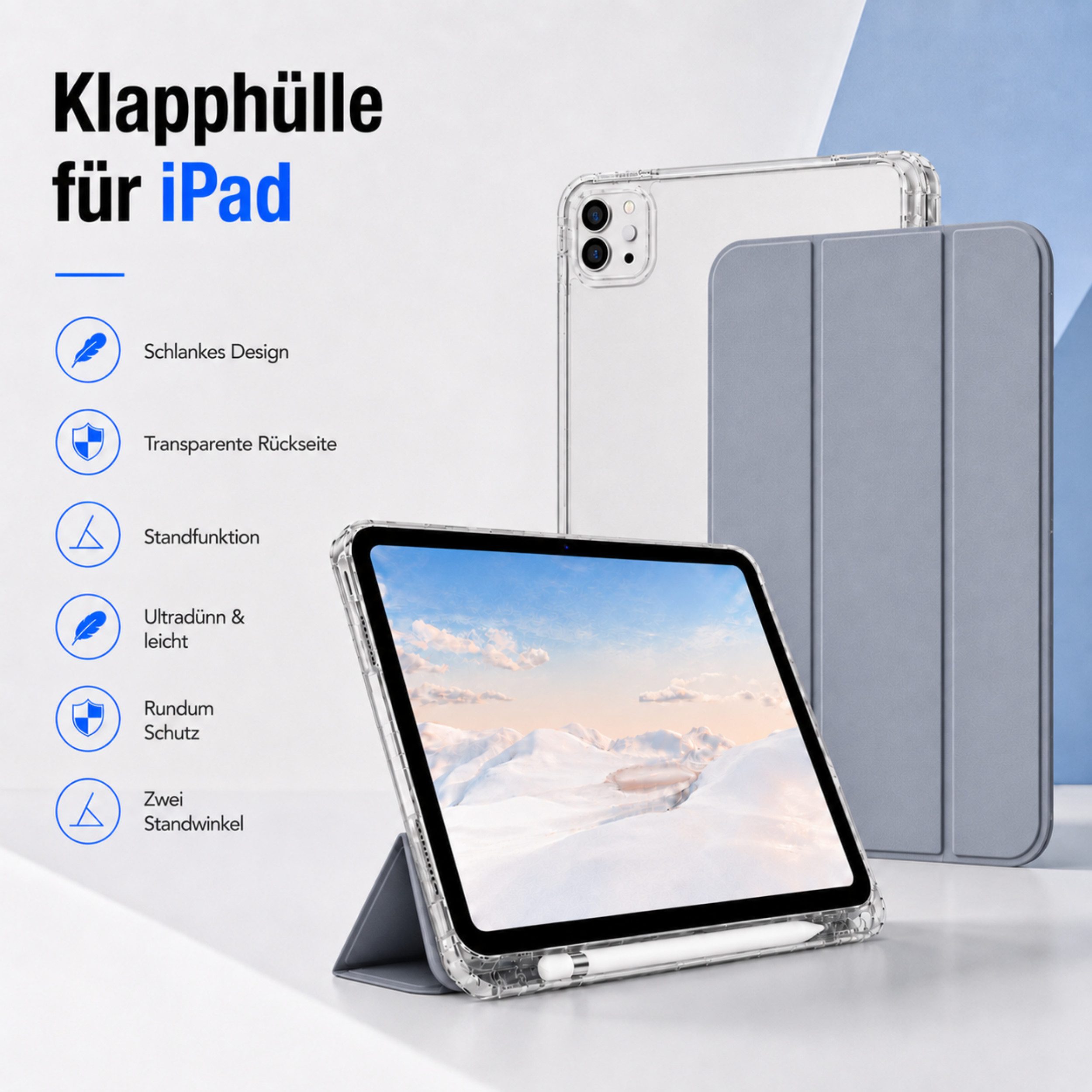 PlugUp Tablet-Hülle iPad Pro 13 Zoll (M4/M5) 2024/2025 mit Stifthalter - Mit Stifthalter 13 Zoll, iPad Pro Hülle mit Stifthalter, dünn & transparente Rückseite – Bild 3 von 5