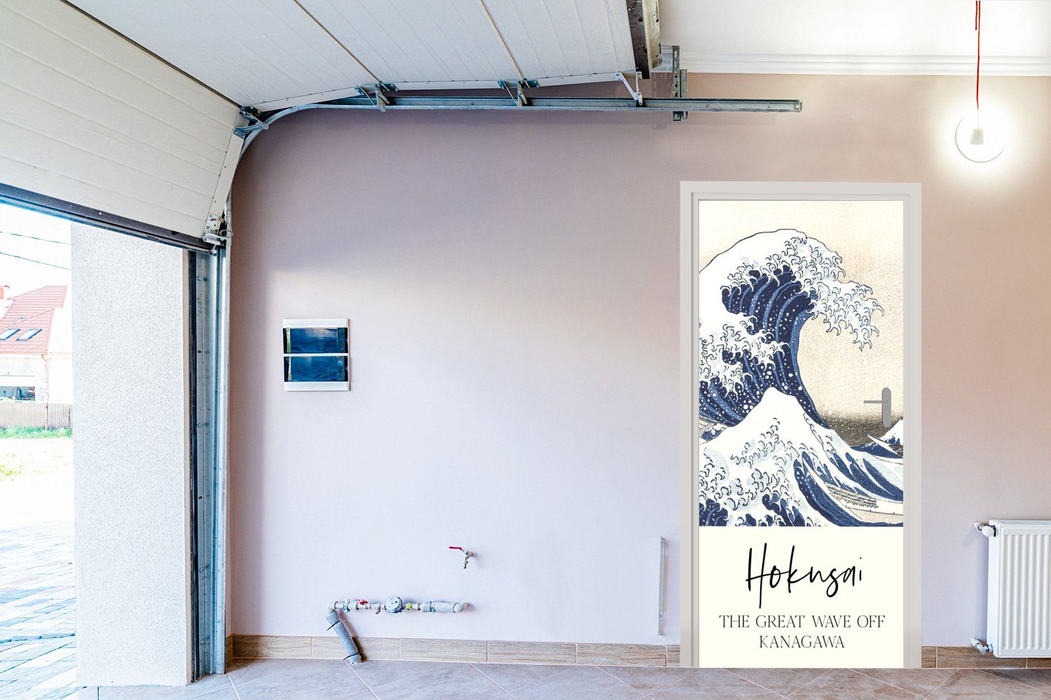 Tür, Türaufkleber, (1 cm Katsushika Welle bedruckt, für St), von große Kanagawa Türtapete - Hokusai, 75x205 Fototapete Die MuchoWow Matt,