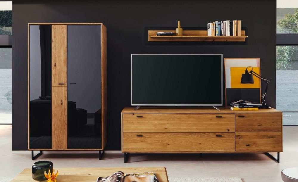 MCA furniture Wohnwand Wohnwand Anbauwand Arezzo, Wildeiche massiv / anthrazit, 3-teilig, (3-St)