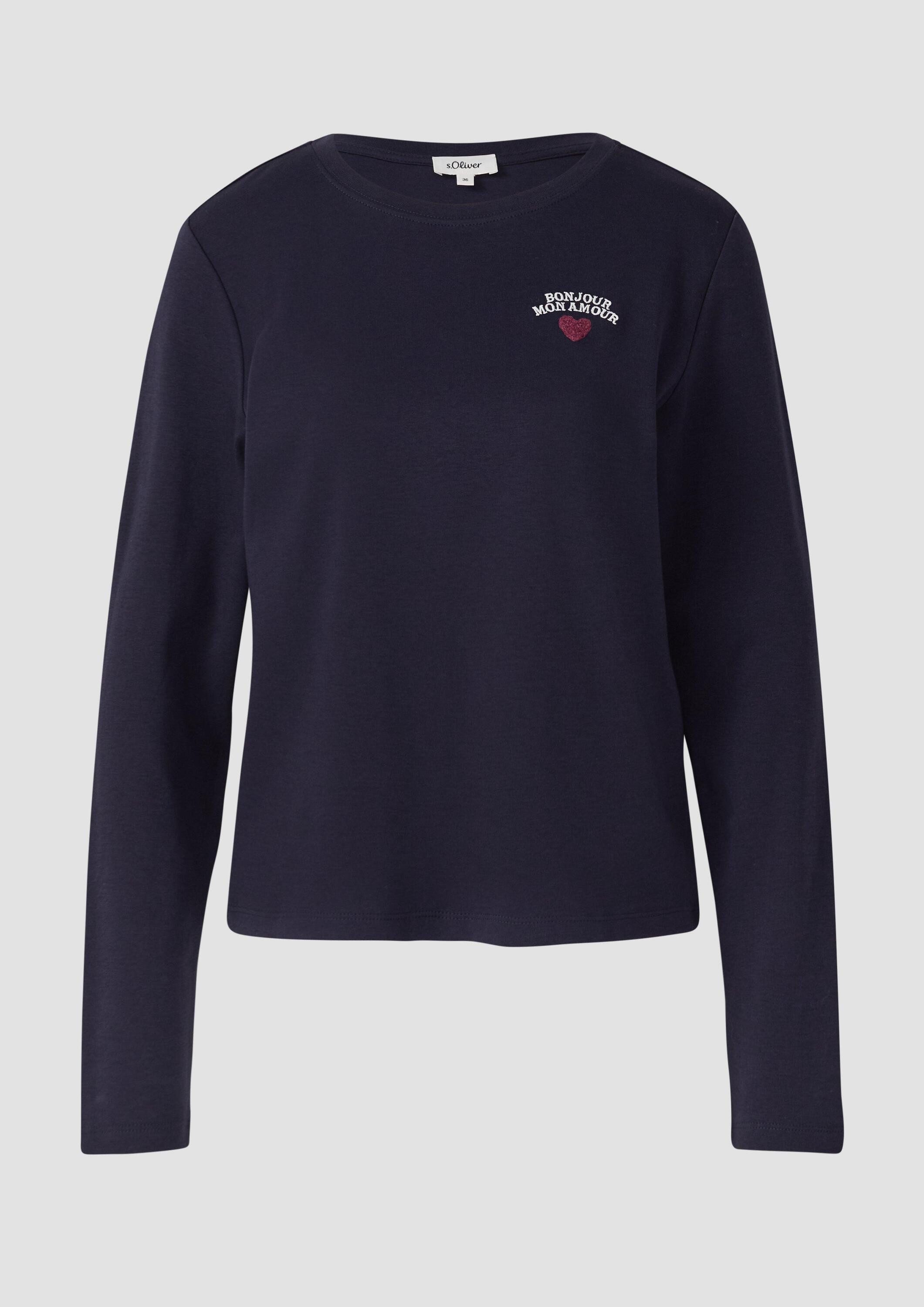 s.Oliver Langarmshirt T-Shirt Verkürztes Longsleeve mit Stickerei-Detail