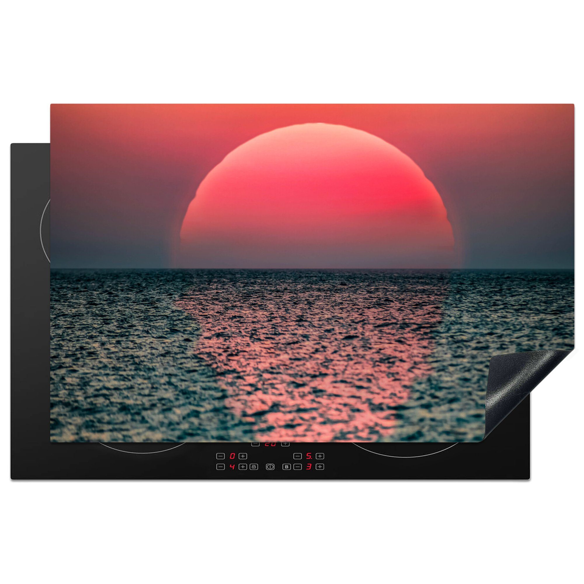 MuchoWow Herdblende-/Abdeckplatte Sonnenuntergang auf dem Induktionskochfeld cm, Schutz Meer, die küche, 81x52 (1 tlg), Vinyl, für Ceranfeldabdeckung