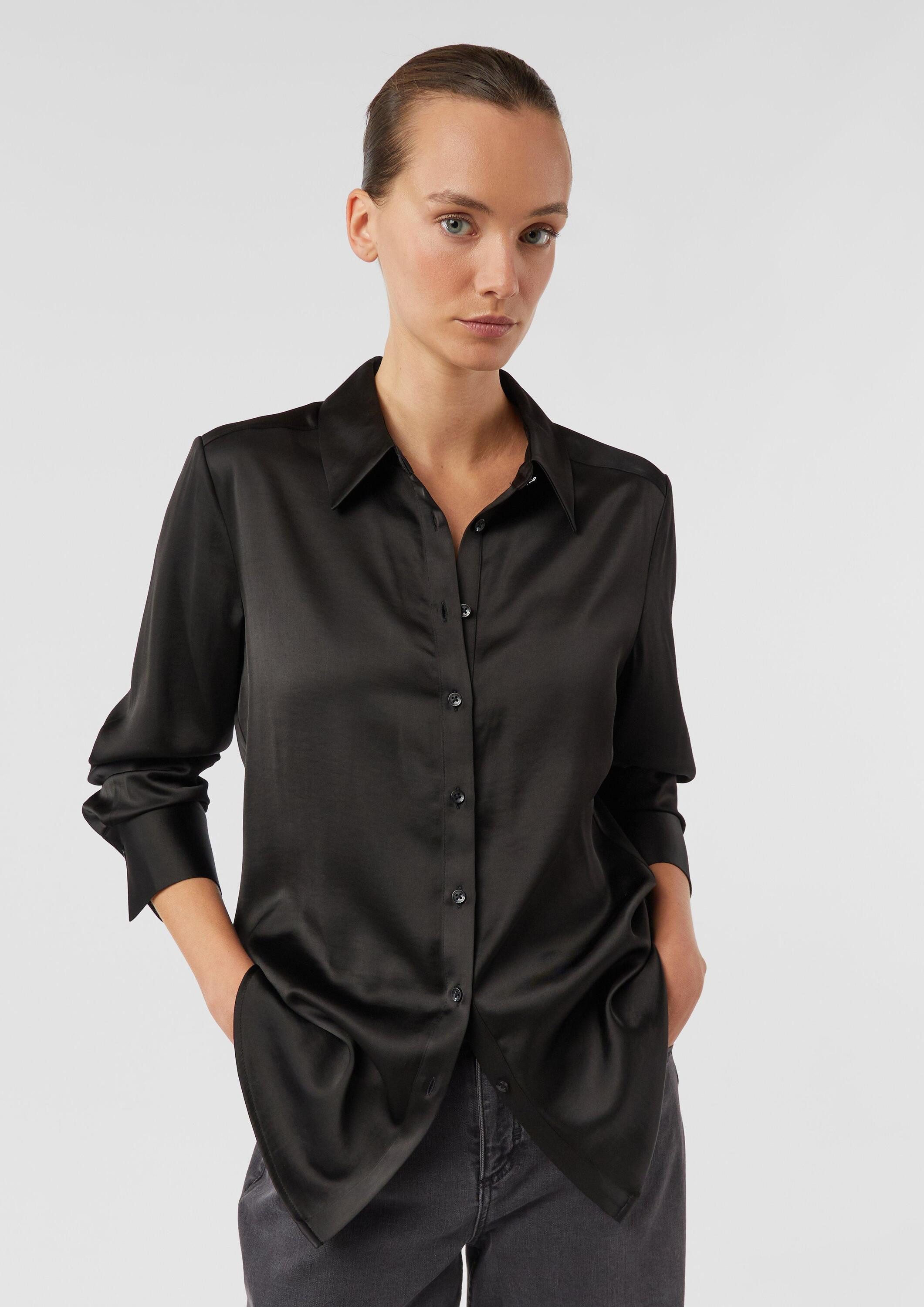 comma Langarmbluse Bluse Hemdbluse aus Satin
