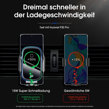 Baseus Leichter Elektrischer Handyhalterung Auto Lüftung Smartphone Induktions-Ladegerät (Kabelloses Ladegerät (15W Super Schnellladung) Schwarz)