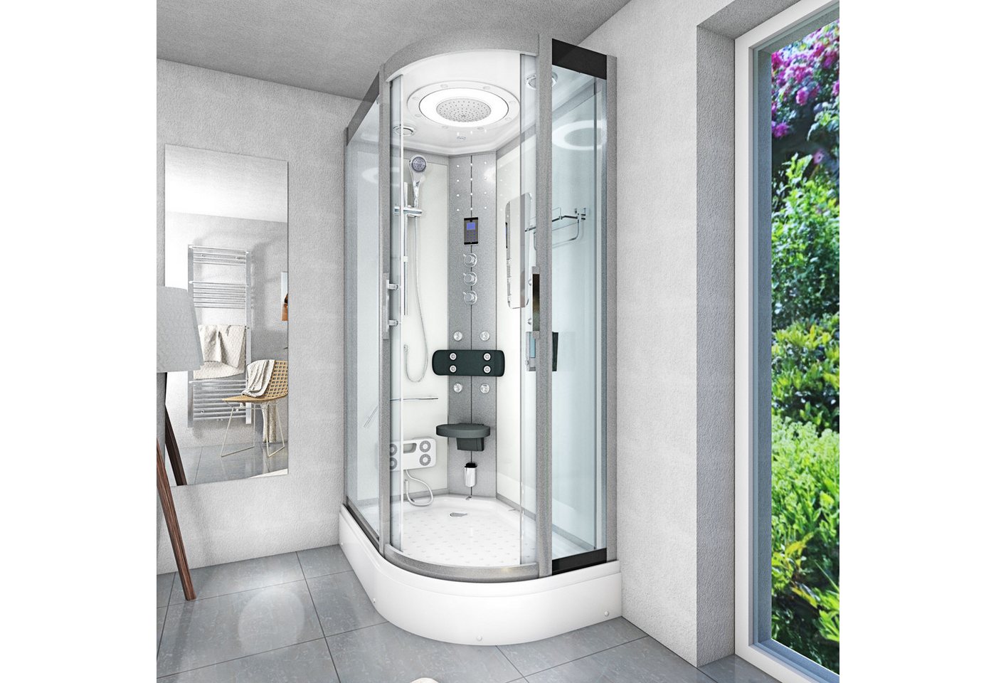 Thumbnail - AcquaVapore Komplettdusche Dusche Duschkabine D60-70T1R-ALL Weiß 80x120, Sicherheitsglas ESG, inklusive Duschwanne, Höhe...