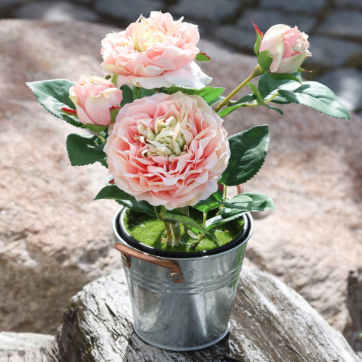 Kunstblume Deko-Rose im Topf - Romantische Seidenblumen, Rosa, Florists Products, Höhe 28 cm