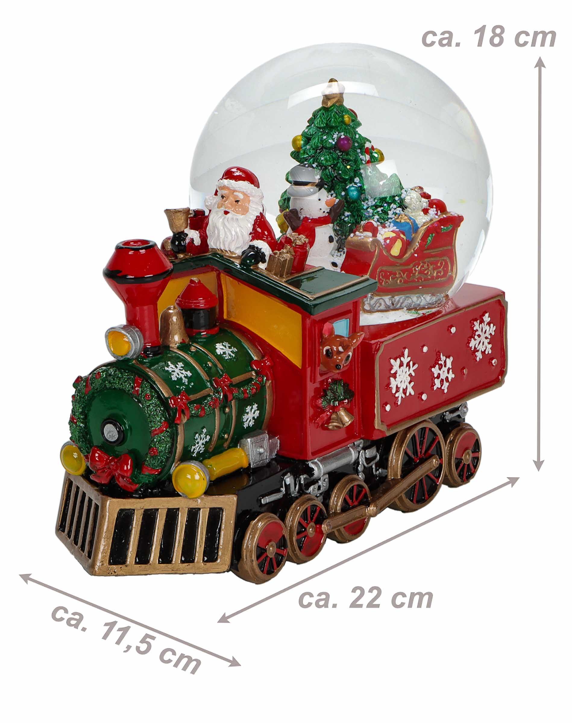 Bubble-Store Schneekugel Spieluhr mit Musik, Weihnachtsmann im Weihnachtszug Schneekugel