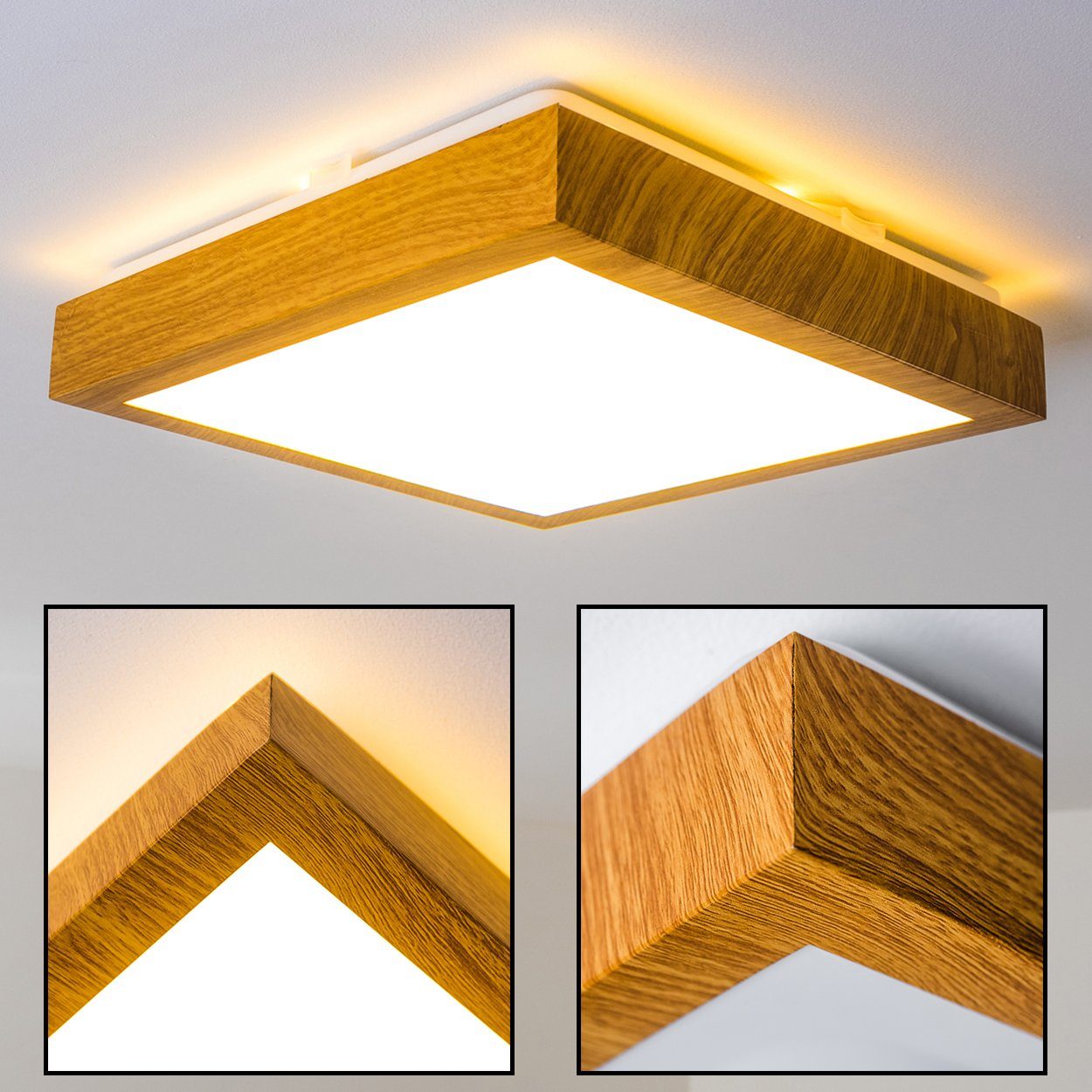 hofstein Deckenleuchte »Rosola« eckige aus Metall in moderner Holz-Optik, 3000 Kelvin, 12 Watt, 900 Lumen, IP44, auch für das Badezimmer geeignet | Deckenlampen