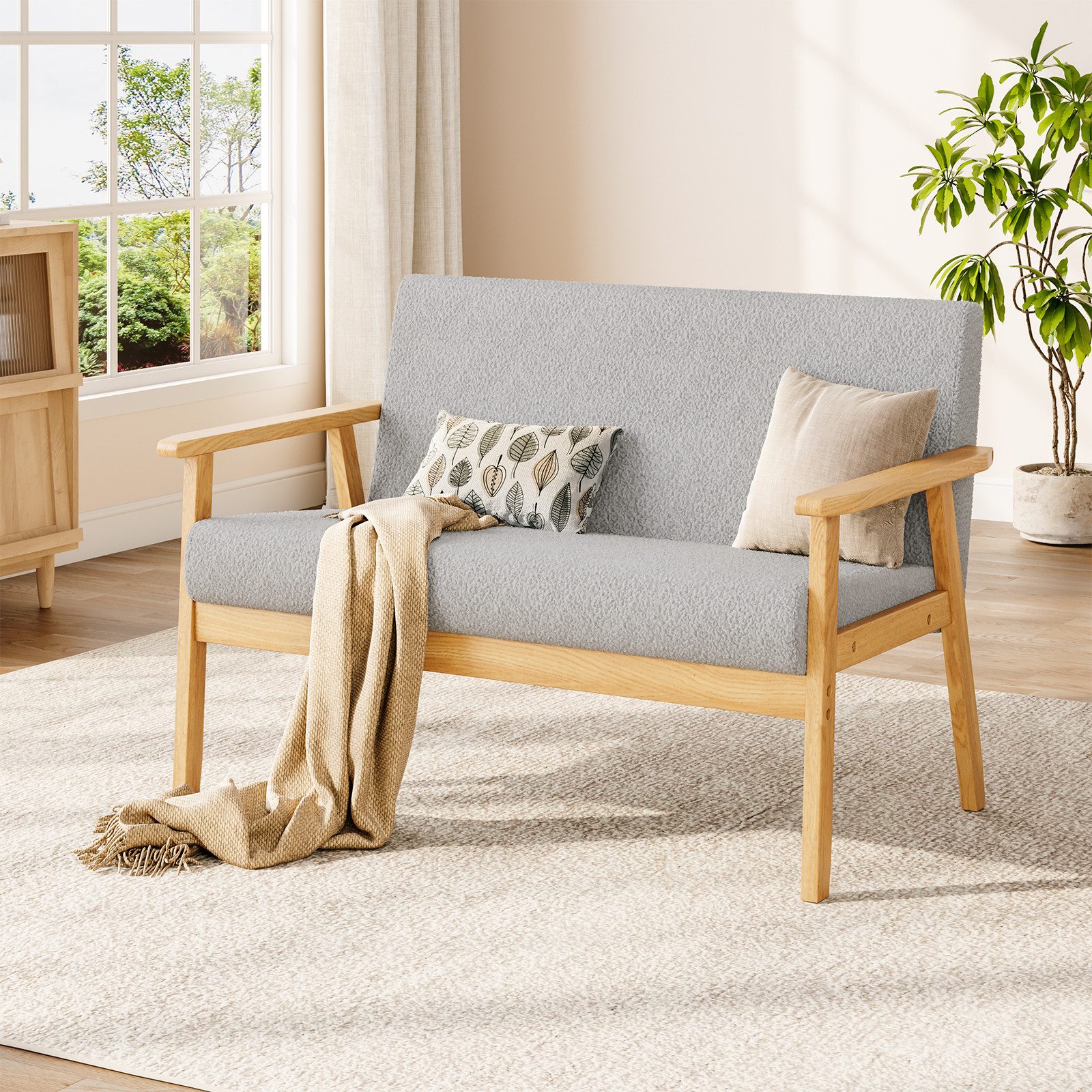 YOLEO 2-Sitzer Stoffsofa Couch mit Holz günstig online kaufen