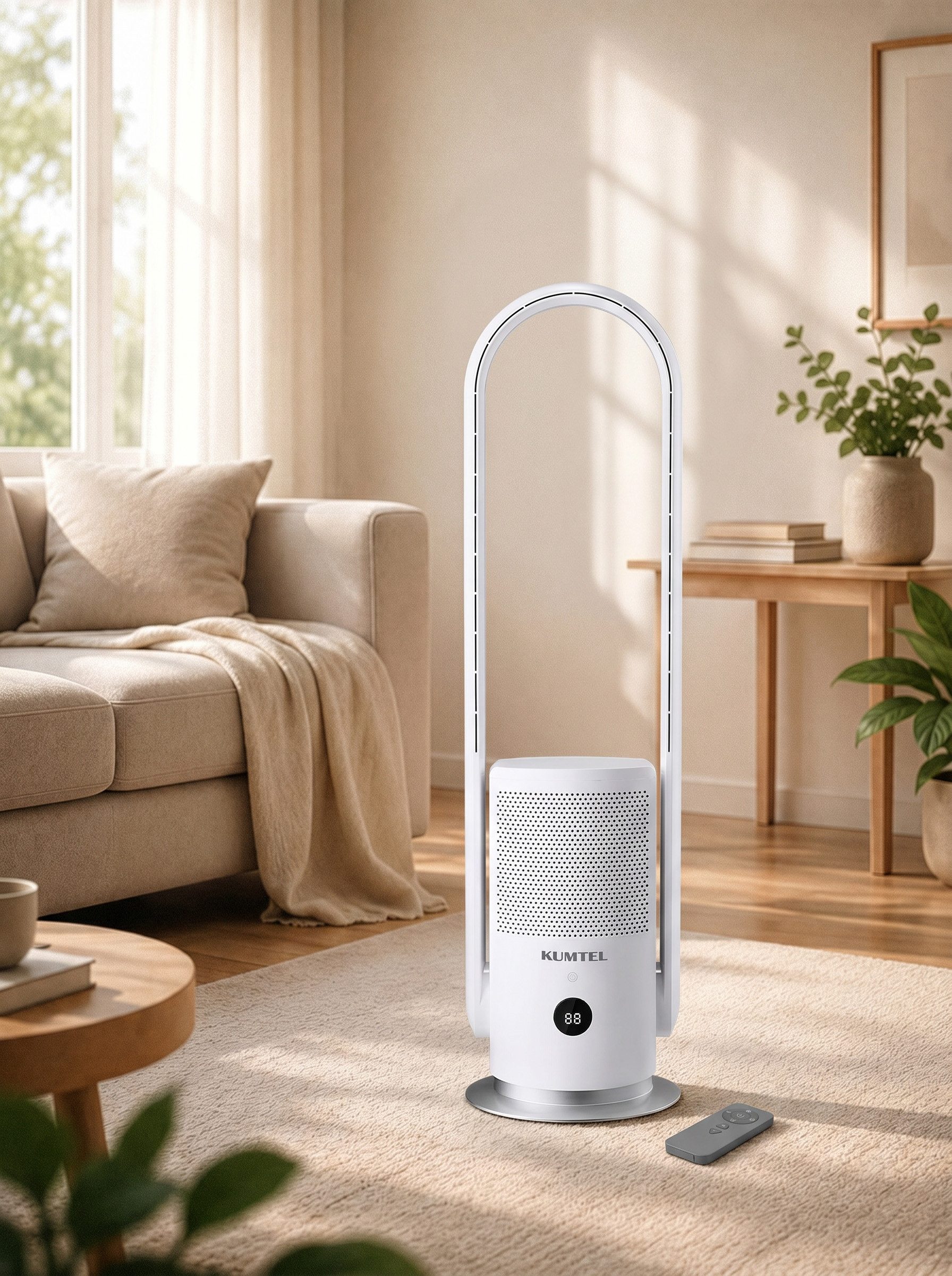 KUMTEL Standventilator, 2-in-1 Luftreiniger und Ventilator Mit Fernbedienung
