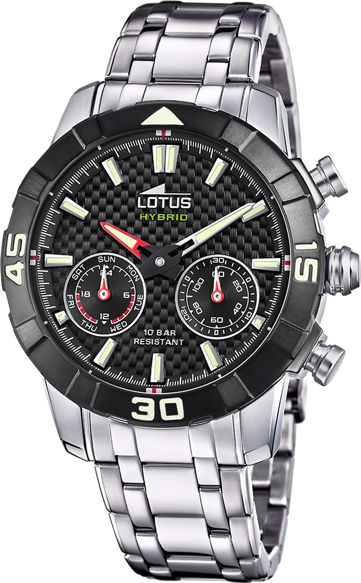Lotus Chronograph Lotus Herrenuhr Edelstahl silber Lotus, (Chronograph), Herren Armbanduhr rund, groß (ca. 45mm), Edelstahl