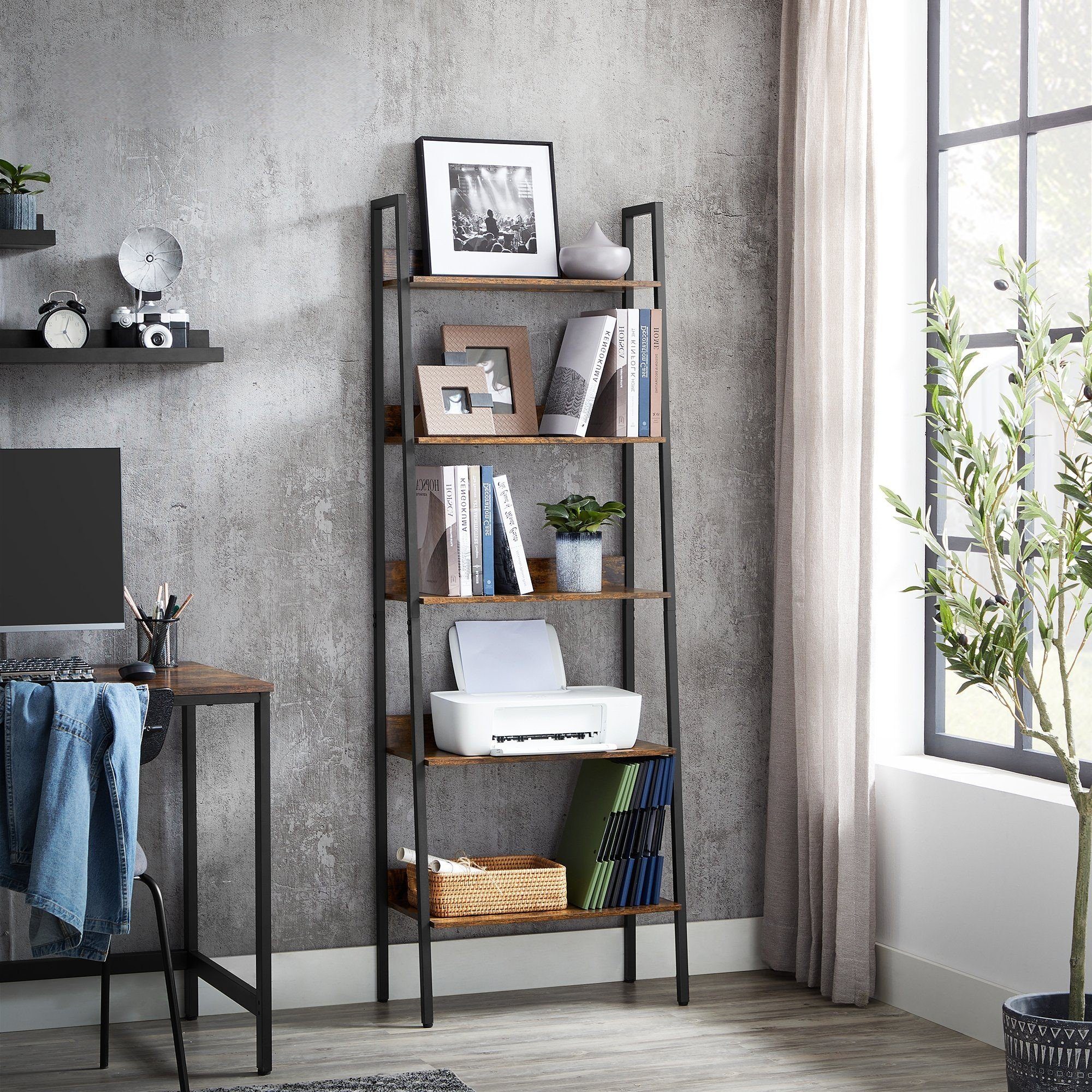 VASAGLE Standregal, Bücherregal, Leiterregal, 140/170 cm, Industrie-Design